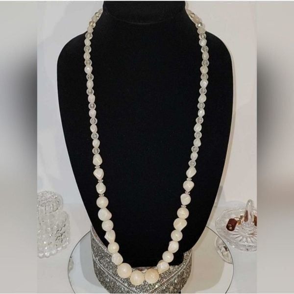 Antique mother of pearl crystal graduated necklace