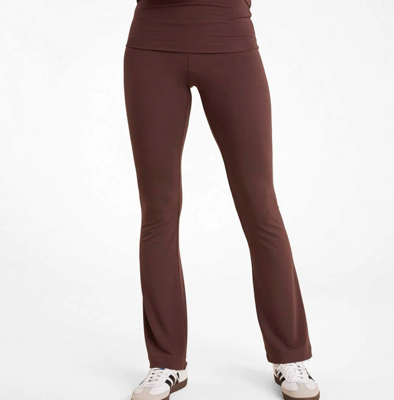 Nuuds SwiftStretch Fold-Over Slightly Flared Coffee Leggings Sz XL