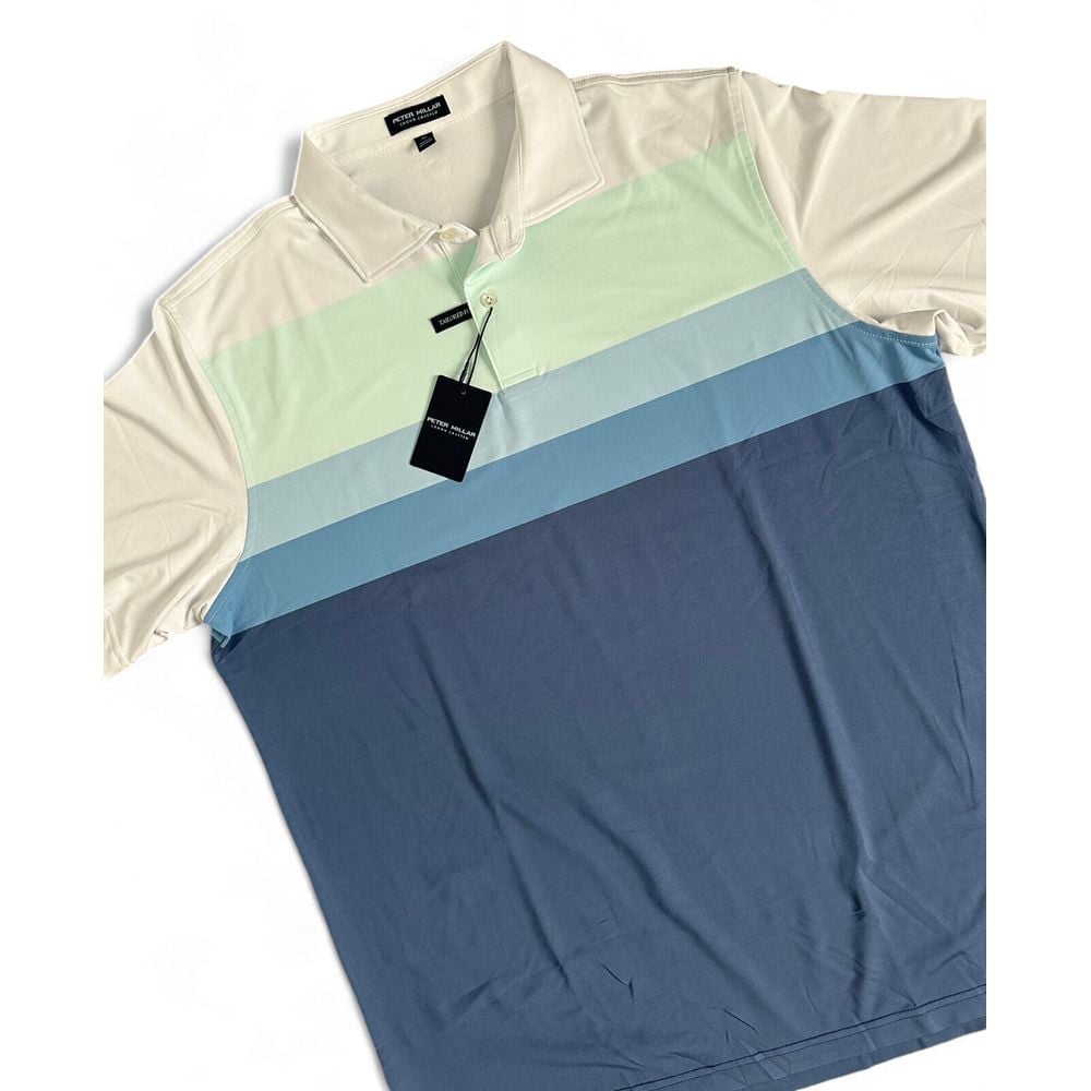 Peter Millar Cornwall Color Block Polyester Spandex Tailored Polo Blue Shirt XL