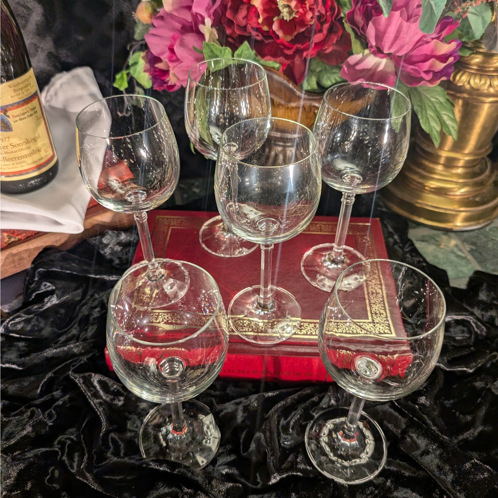 Set of 6 Vintage Bohemia Isabelle Lead Crystal 7 Wine Glasses w/ Faceted Stem