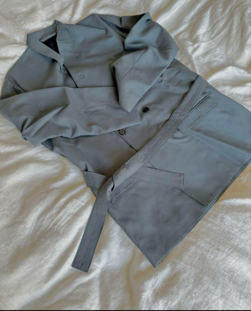 Lemaire Belted Double-Breasted Jacket in Iron Grey