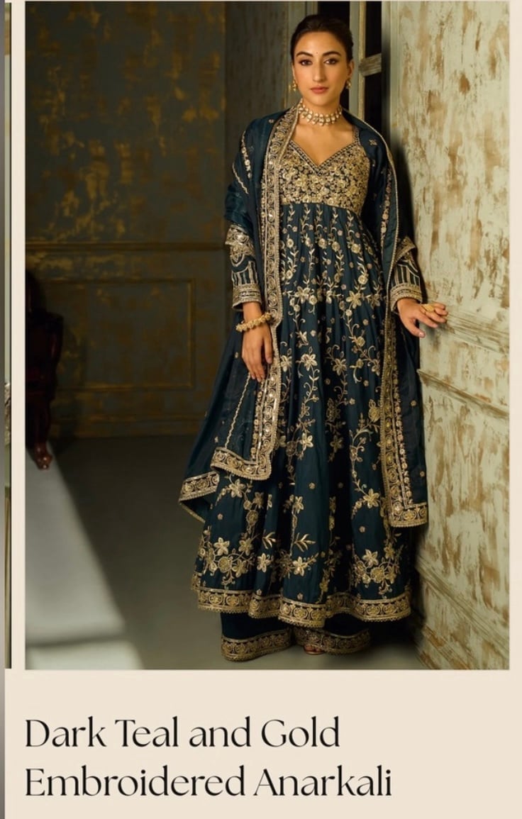 teal with gold embroidered Anarkali