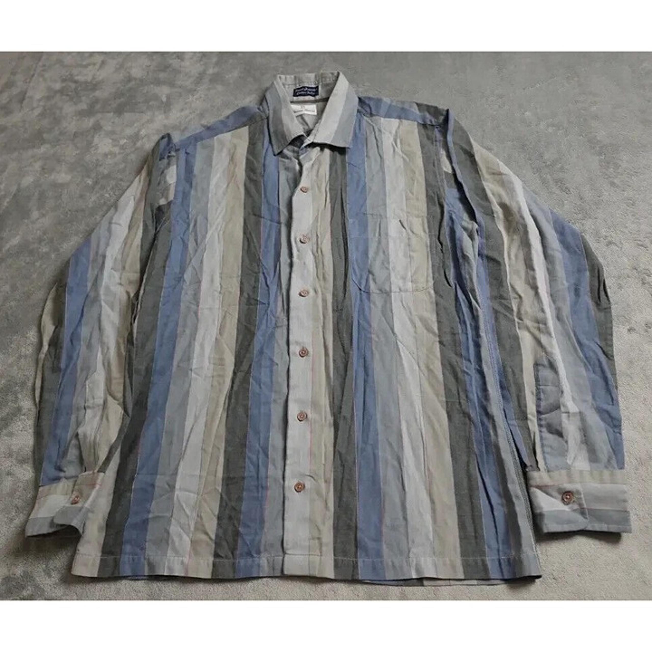 Vintage Neiman Marcus Shirt Mens Large Multicolor  Striped Button Up Long Sleeve