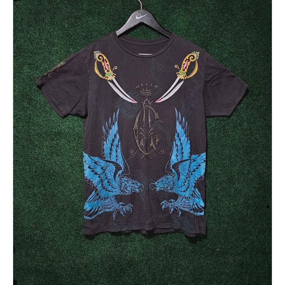 Christian Audigier Eagle Crown Graphic T-Shirt Y2K Designer Los Angeles ed hardy