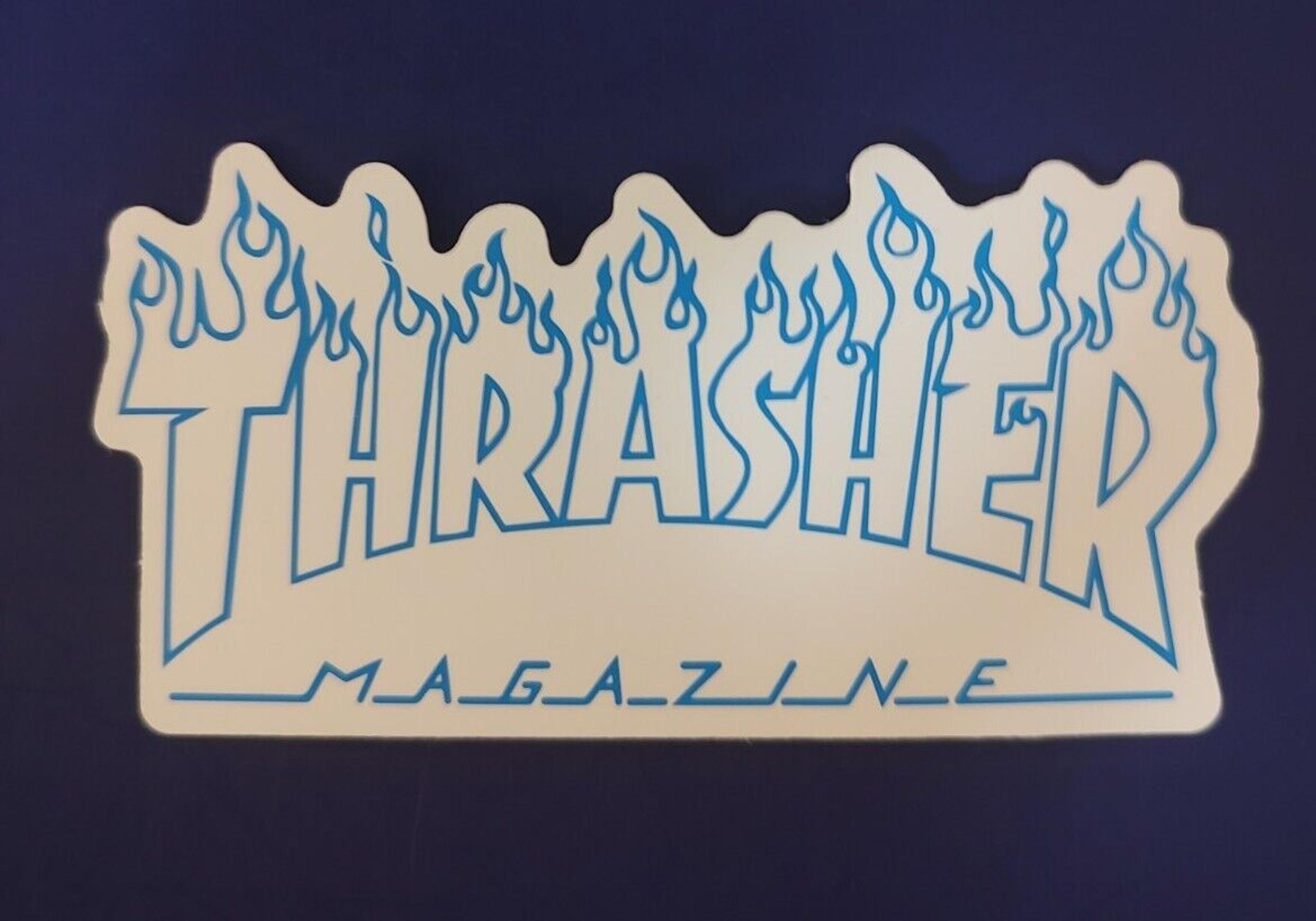 Blue and White Thrasher Magazine Skateboard Sticker
