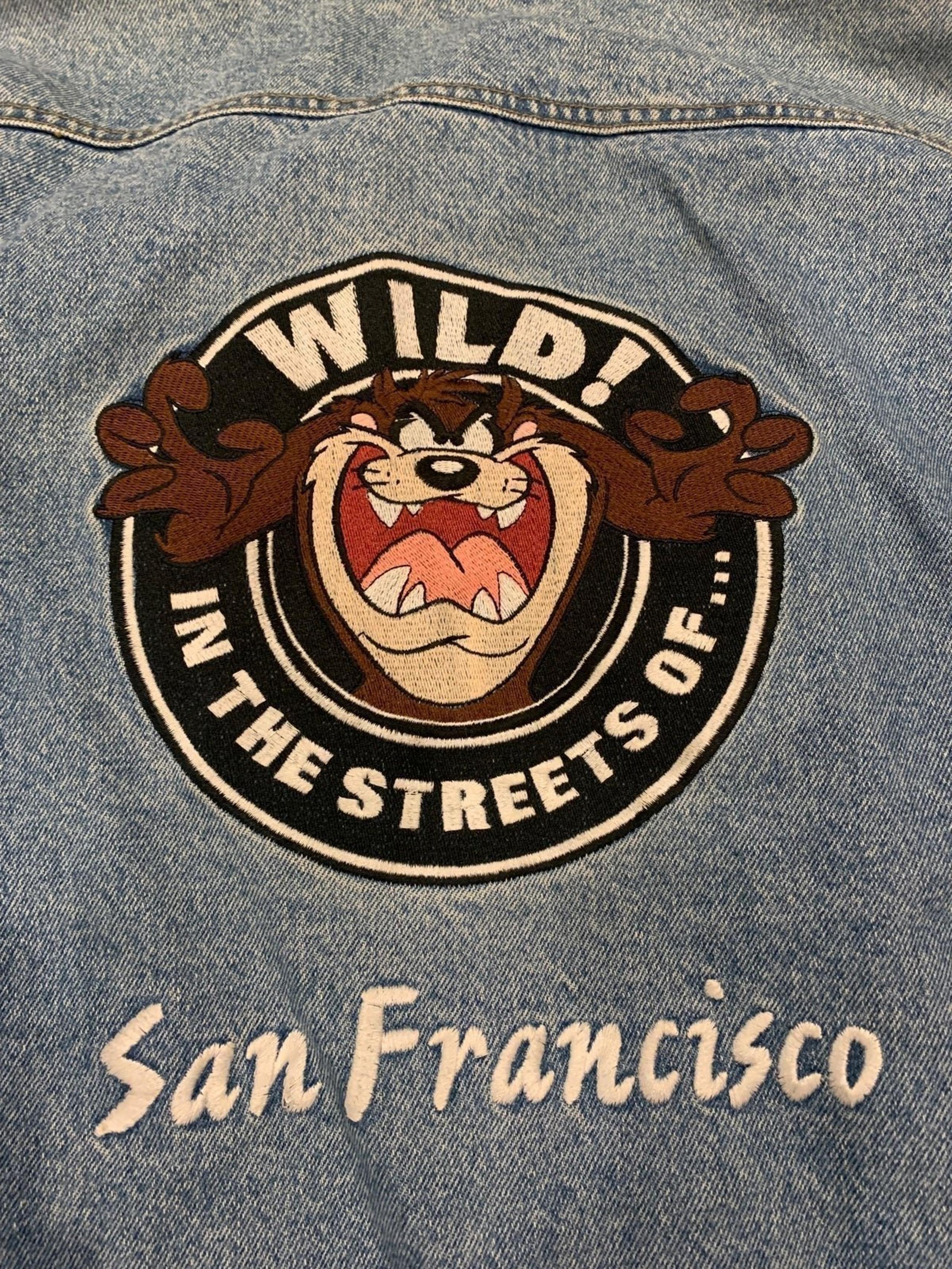 Vintage Vintage Warner Bros Studio Store TAZ Denim Jacket Hooded Blue Size M