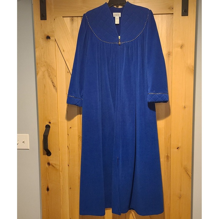 NEW! Vtg Women's L VANITY FAIR Robe Velour Zip Fleece Quilted Blue Gold