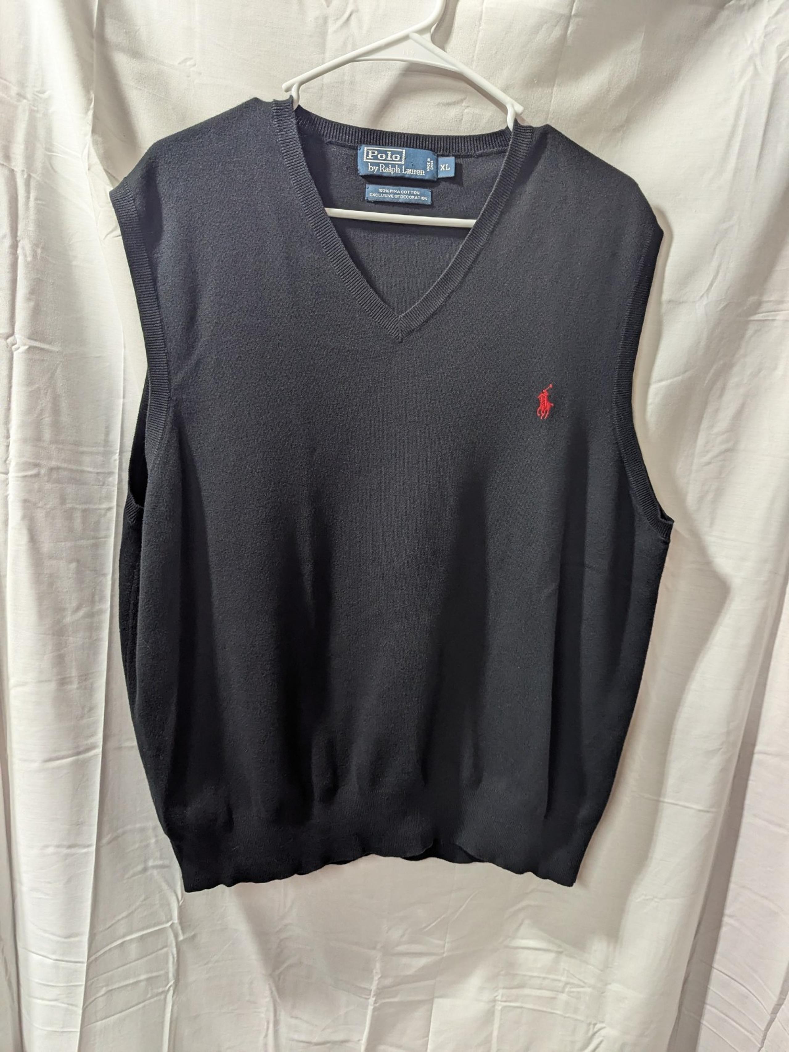 Polo Ralph Lauren Sweater Vest Mens XL black V-Neck Sleeveless pima Cotton knit