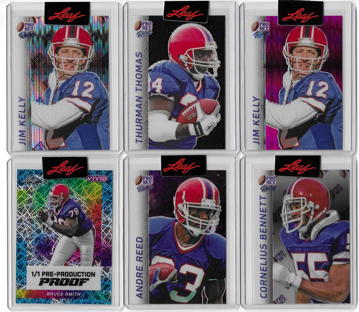 BILLS Leaf 1/1 PRE PRODUCTION PROOF lot JIM KELLY THURMAN ANDRE REED Bruce Smith