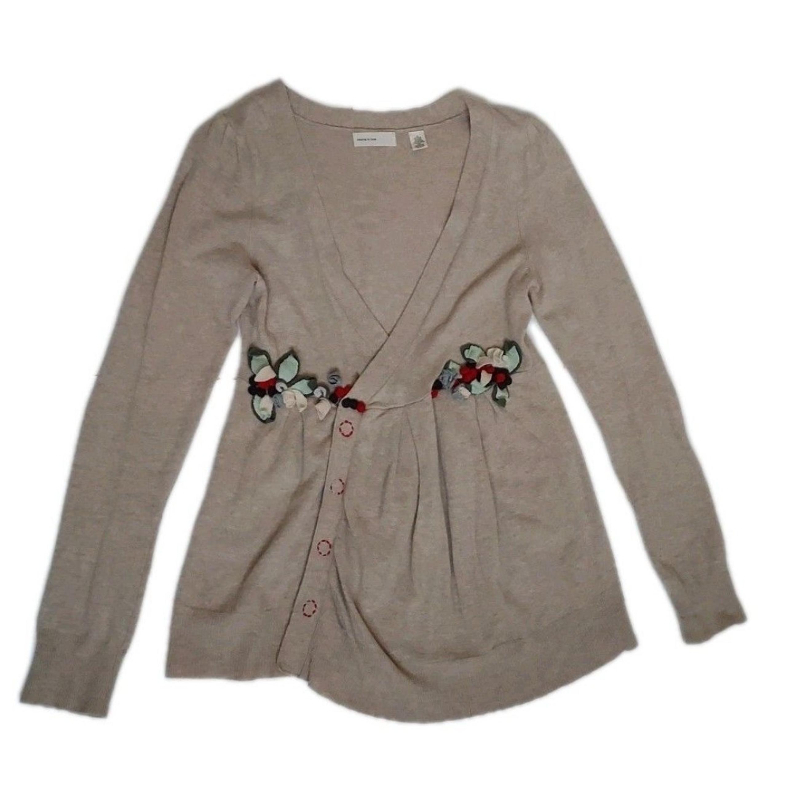 Ladies Anthropologie Sleeping On Snow Floral Applique Cardigan Sweater Size M