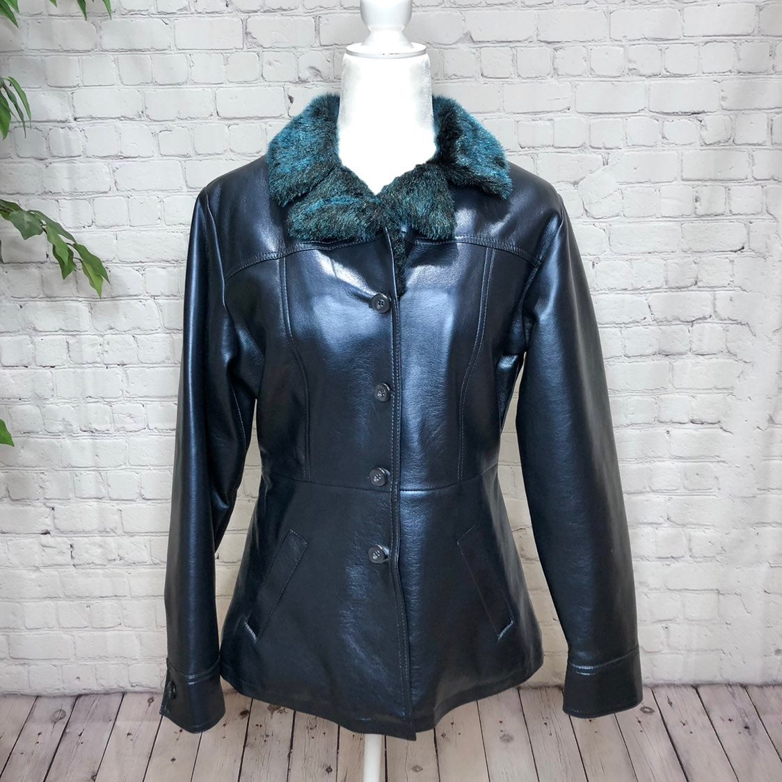 BB Dakota Blue Faux Leather and Faux Fur Jacket M