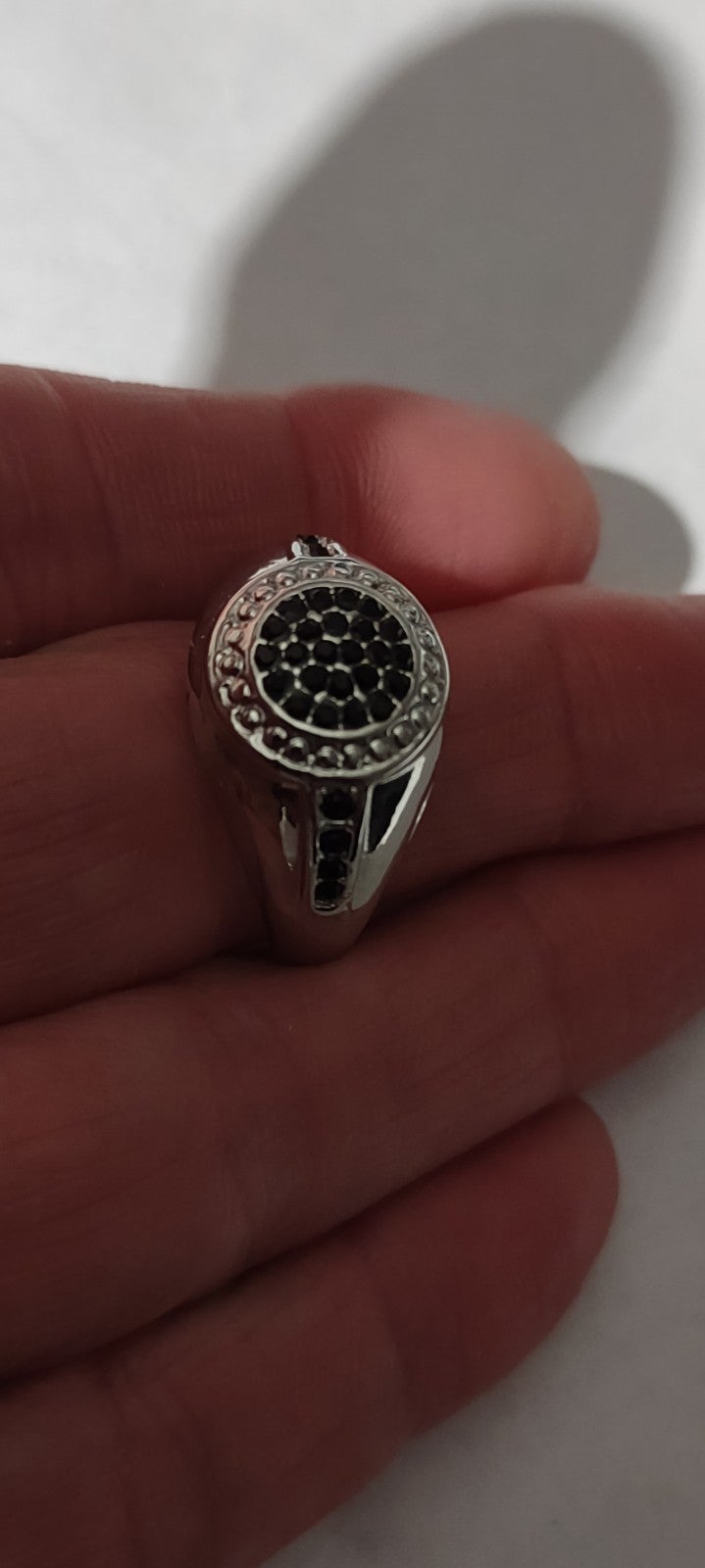 Size 9 men's black sapphire and 925 sterling ring 14k white gold bonded