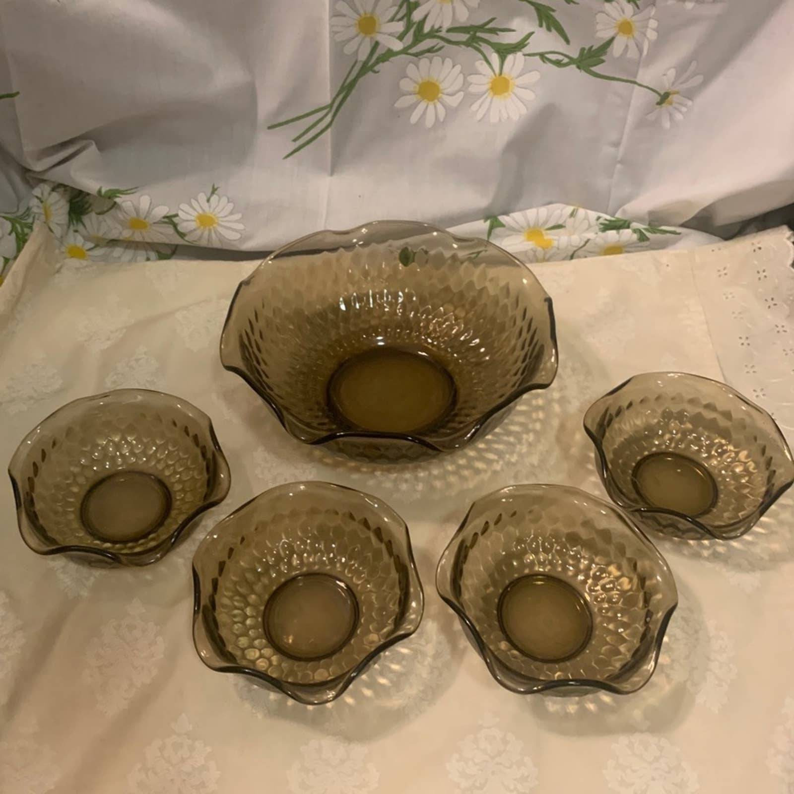 Fosteria MCM 50s grey sepia honeycomb fruit bowl