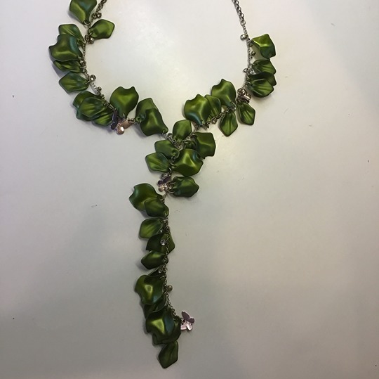 Betsey Johnson New Green Leaves, Butterfly, and Rhinestone Necklace