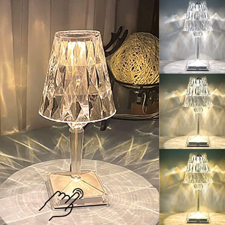 Crystal Table Lamp Touch Control Crystal Rose Lamp, [2000mAh]Rechargeable LED