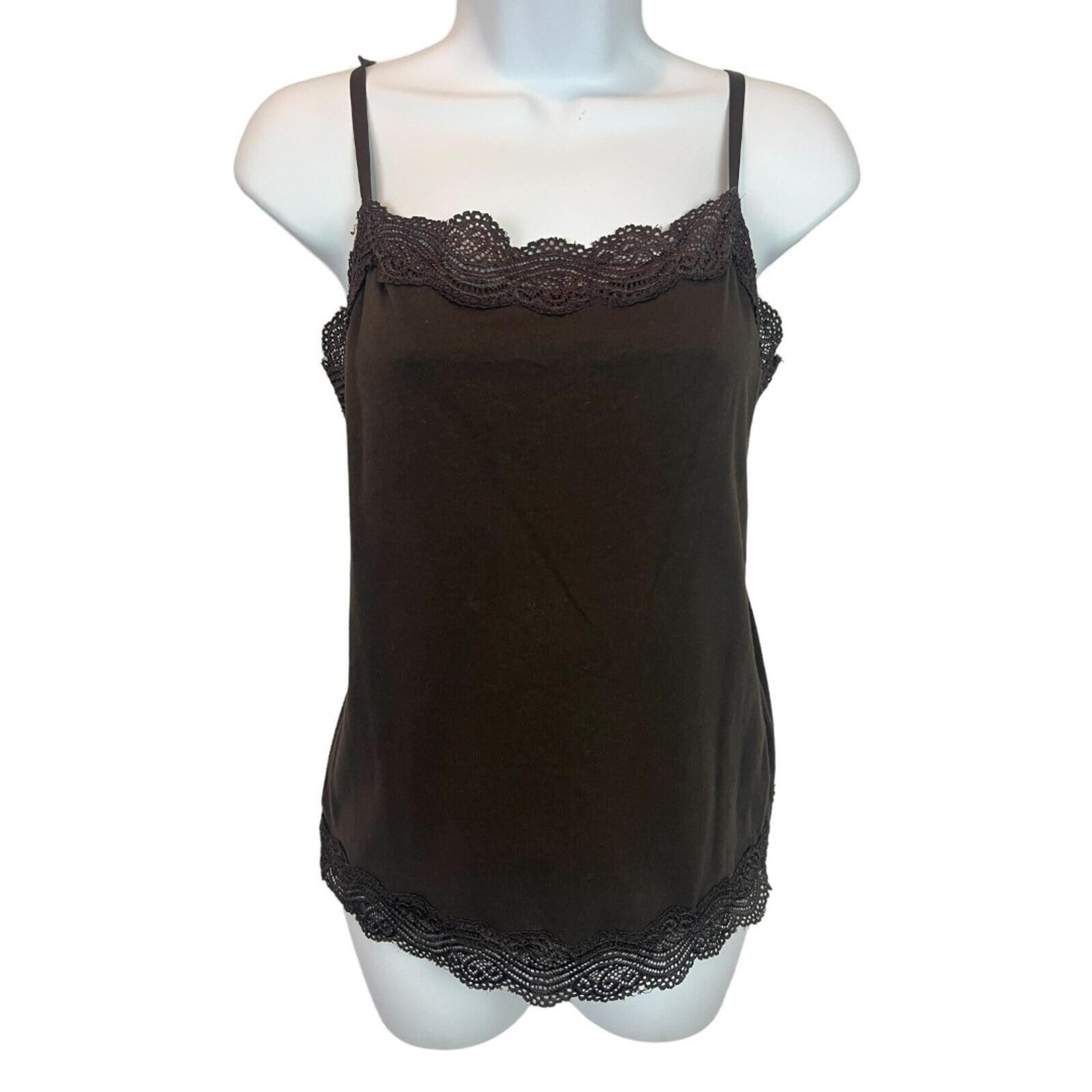 Ann Taylor Vintage Y2K Lace Trimmed Cami Tank Top  Women's Size M  Knit Brown