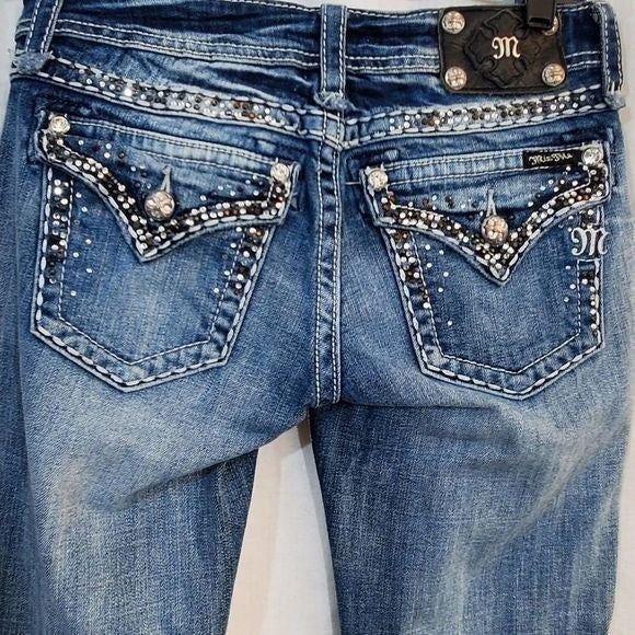 Miss me distressed beaded and studded bling flare jeans size 27 x 31