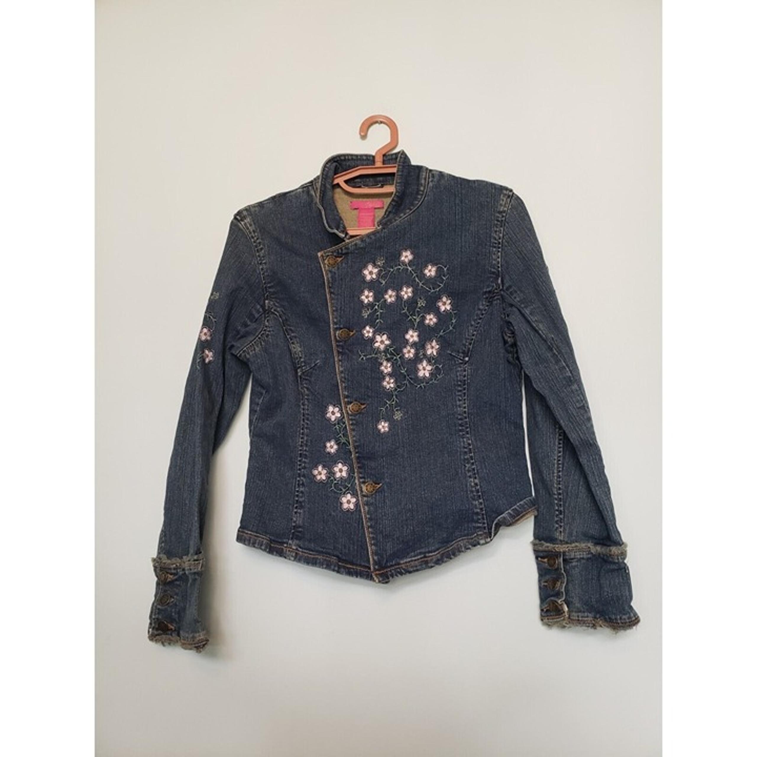 Thalia Sodi Junior's L Jean Jacket Long Sleeve Button Front Floral Embroidered