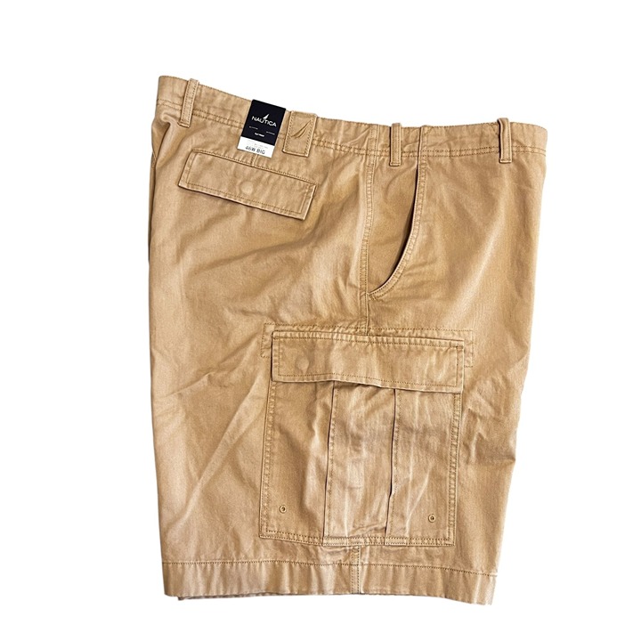 NWT Nautica Mens 46W Military Tan Cargo Shorts Flat Front 100% Cotton Big Fit