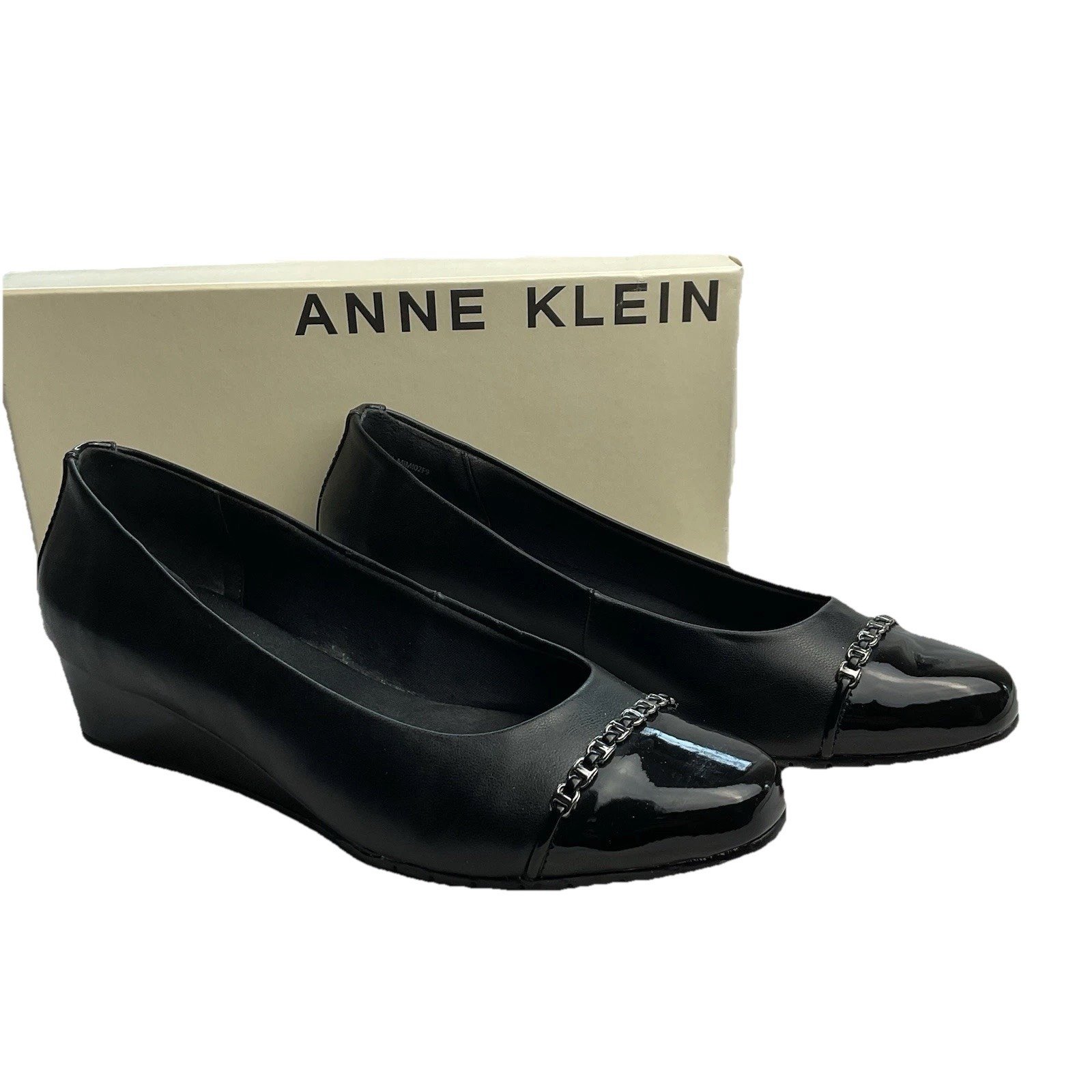 Woman's Anne Klein Moxy Black Size 10 Comfort Wedge Slip On Loafer Heel