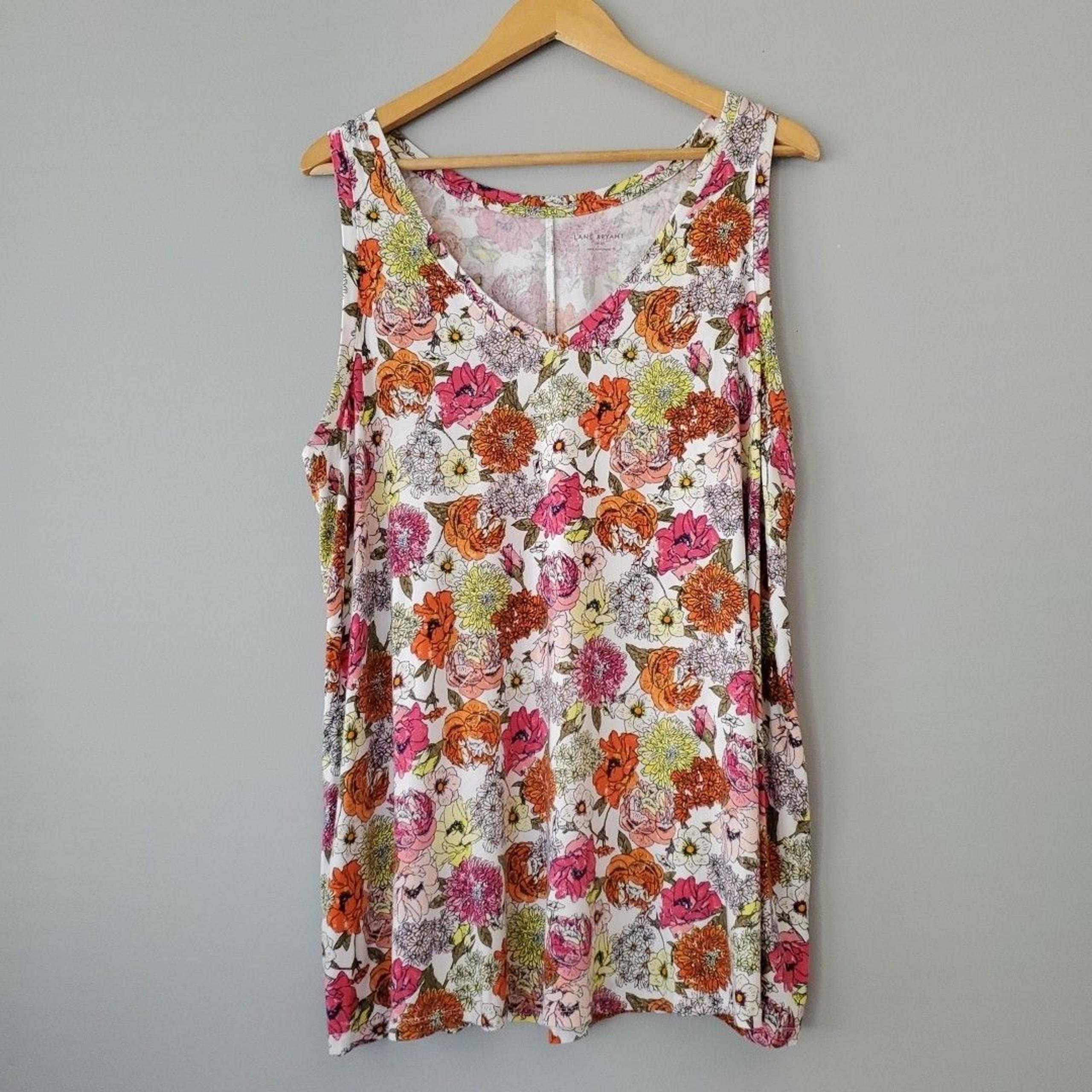 Lane Bryant Pink Orange Floral Sleeveless Swing V Neck Tank Top Womens 18/20