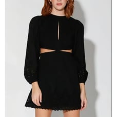 Walter Baker Hannah Eyelet Long Sleeve Mini Dress Black Size Large NWT