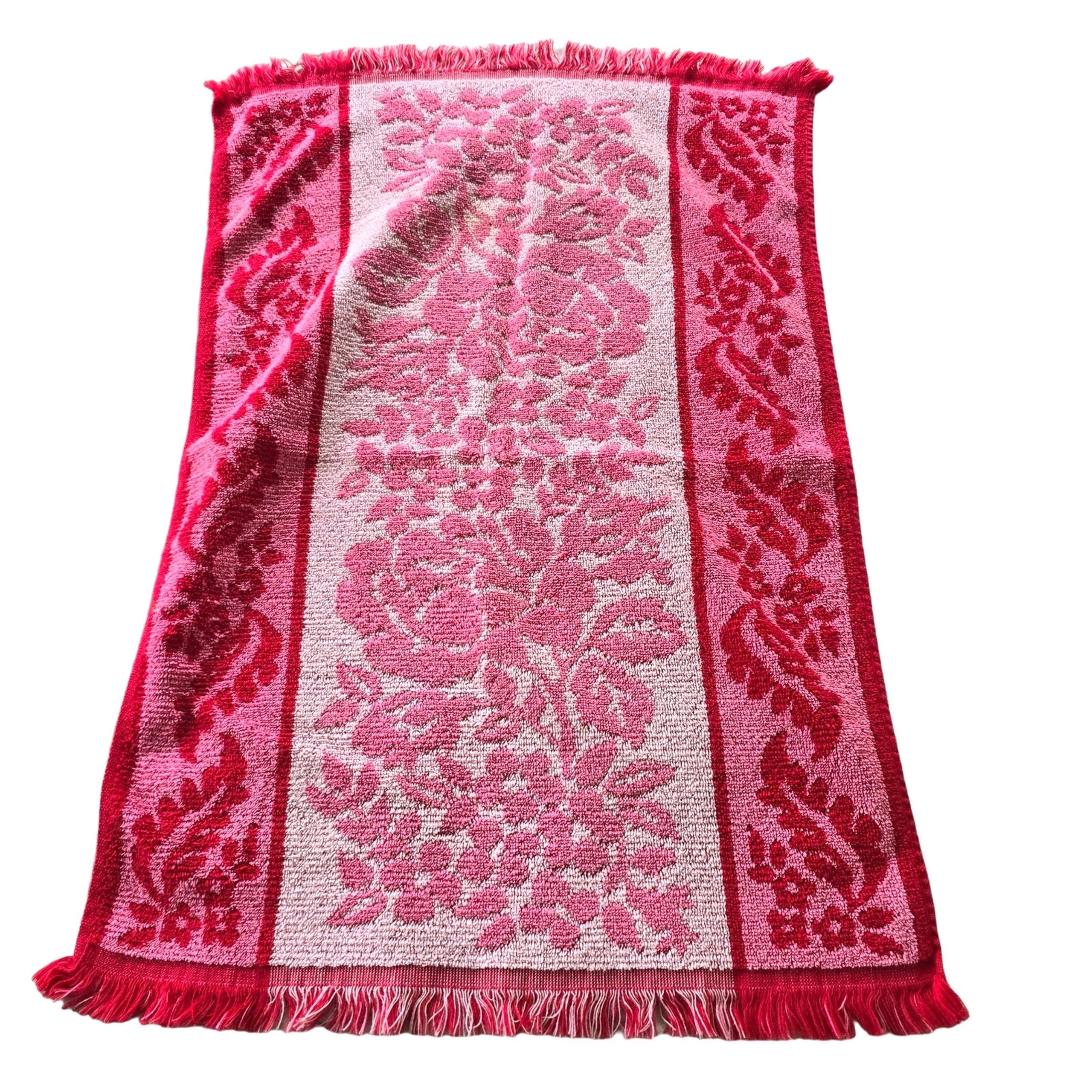 Vintage Cannon Royal Family Hand Towel Pink Red Floral 100% Cotton USA Made
