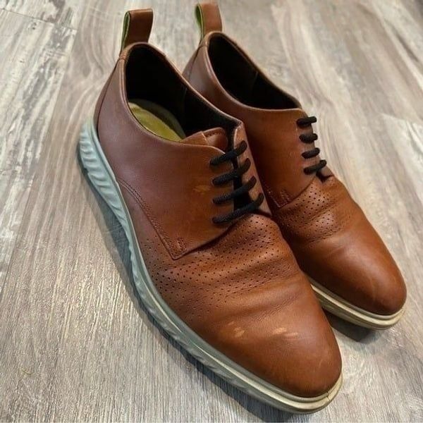 ECCO Brown Leather Oxford Shoes Mens Size 8 Office Work Formal Dress