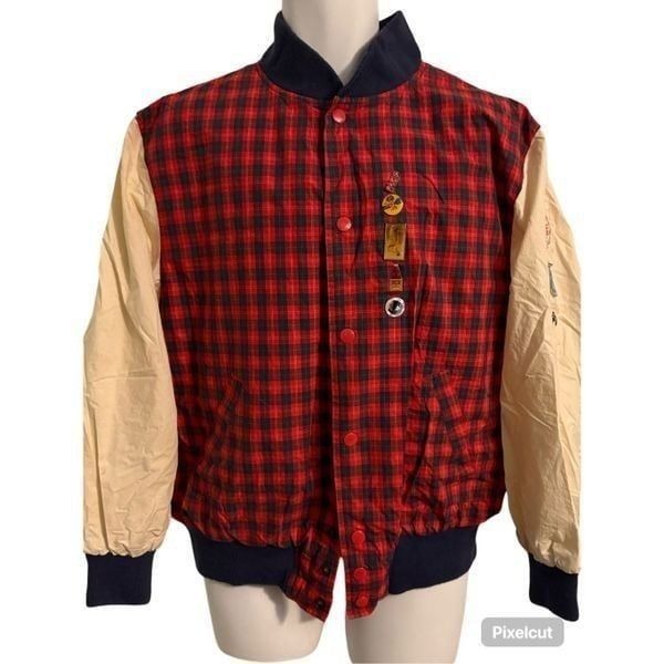 Vintage Bomber Jacket. Buffalo Plaid and Navy. size Medium