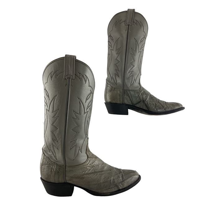 Men's Tony Lama Gray Eel Skin Almond Toe Western Boots Size 8.5 C *WIDE*