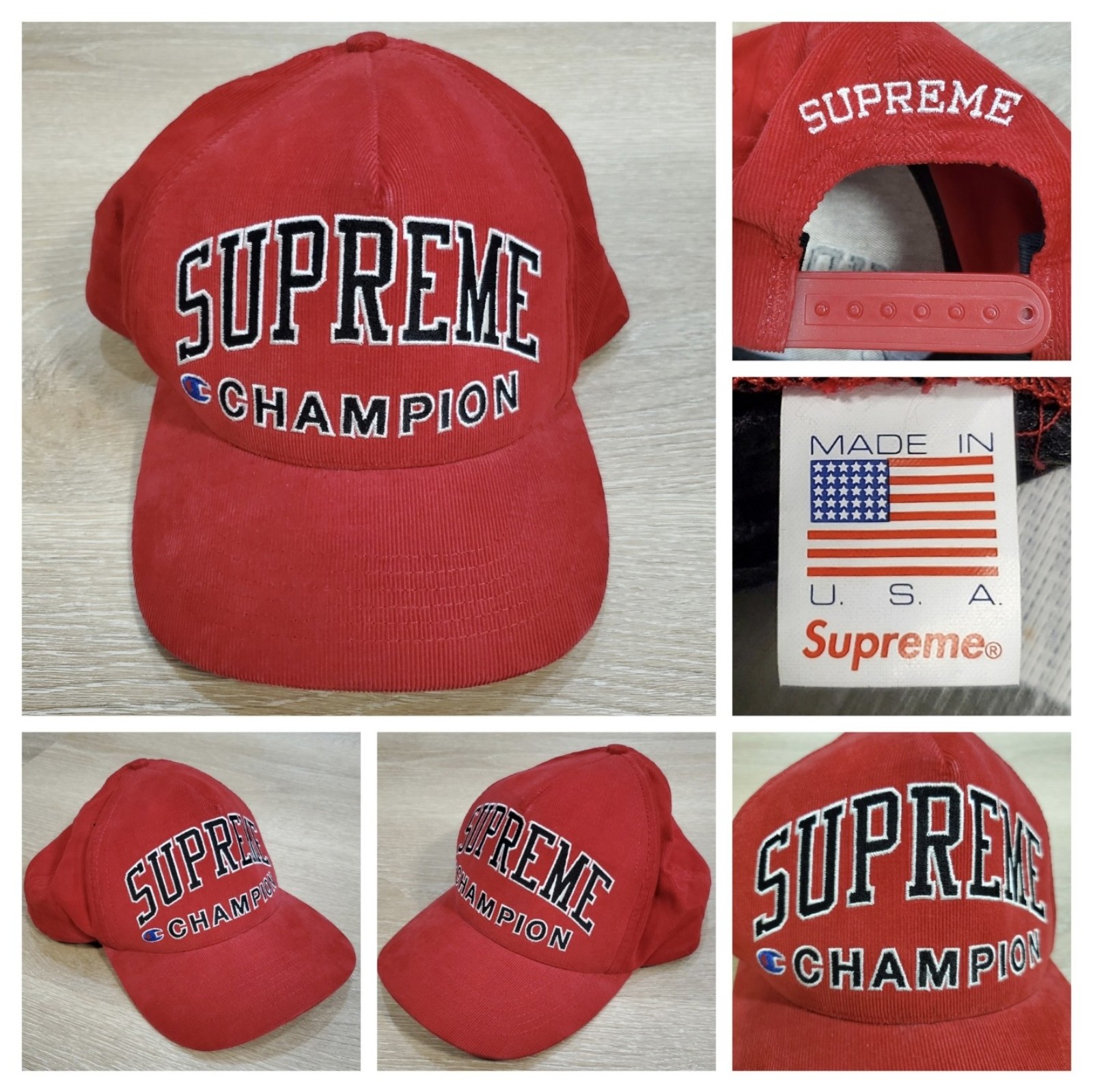 Supreme x Champion Embroidered Logo red 5-panel hat cap Snapback SS17 EUC