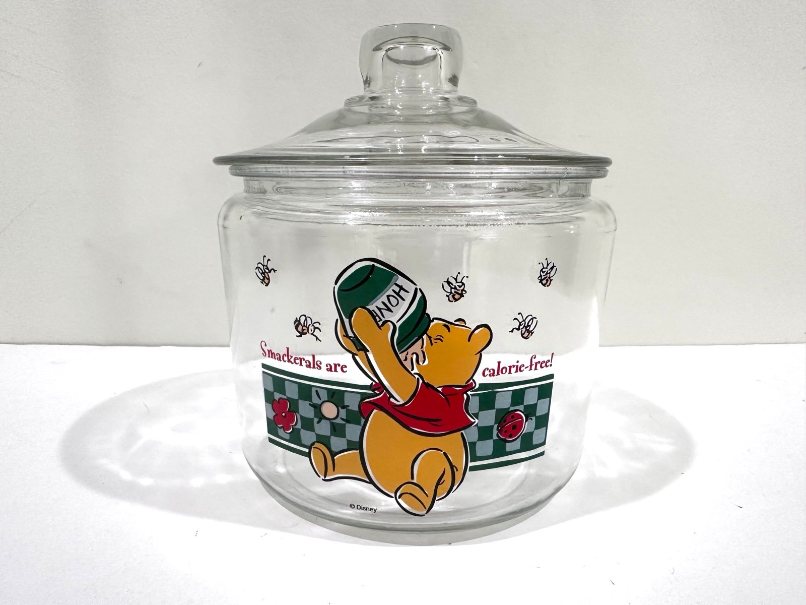 Vintage Smackerals Disney Winnie the Pooh Glass Jar with Lid 7 wide x 8 tall