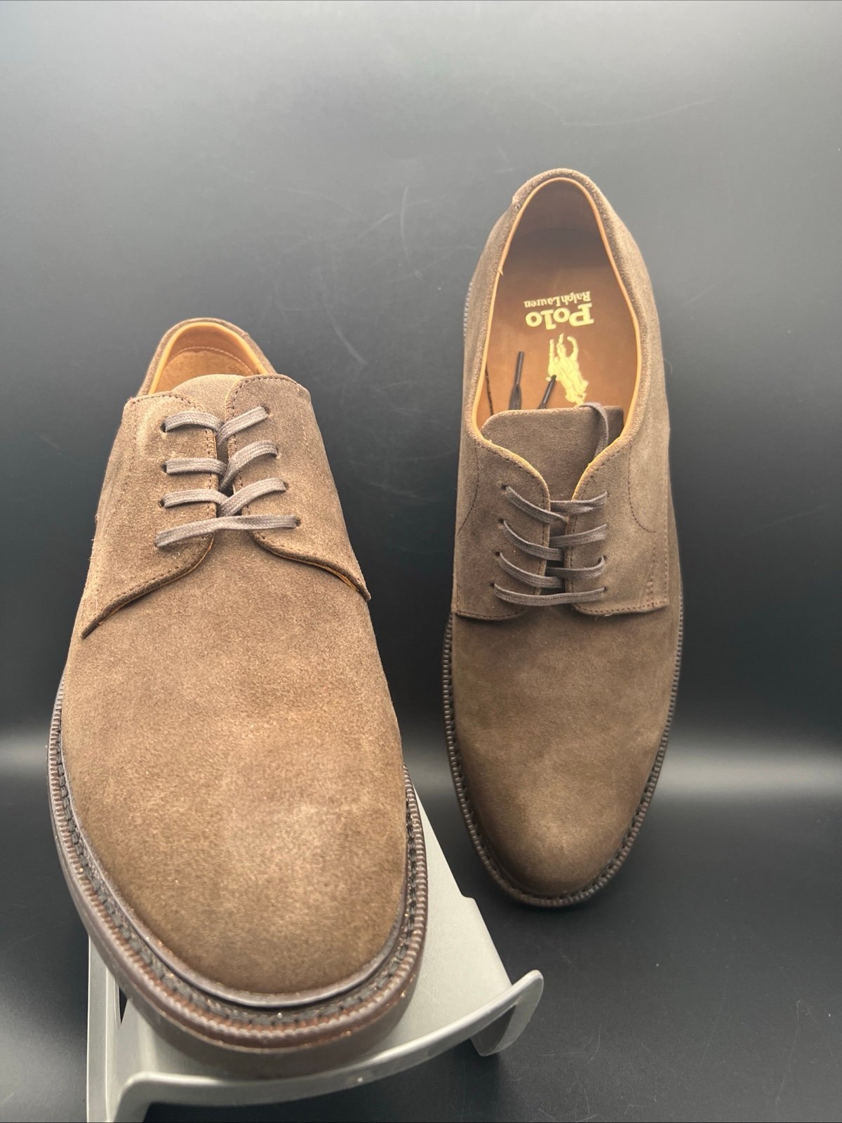 Polo Ralph Lauren Asher Derby lace up suede oxford shoes brown NWOB size 9..5