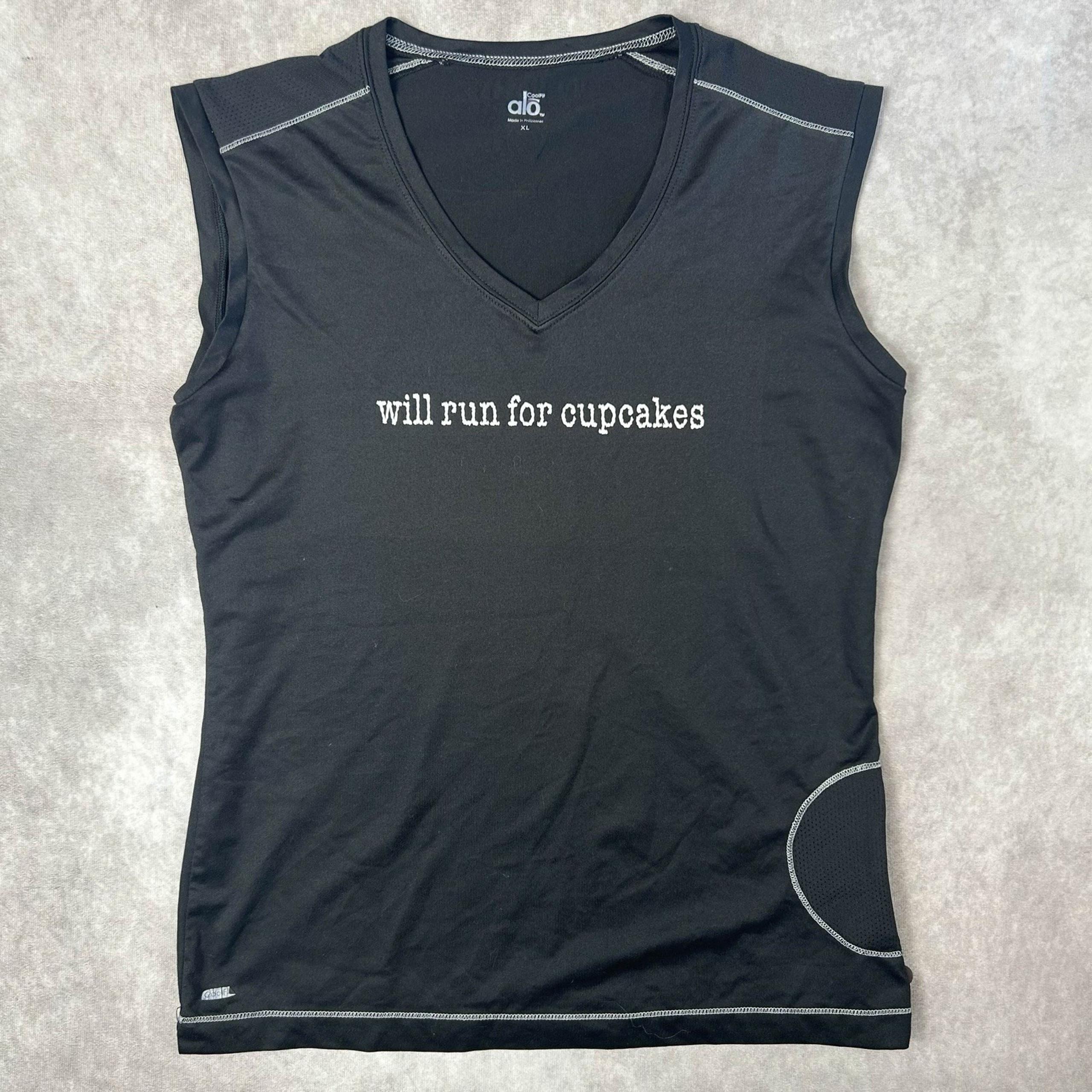 ALO Shirt Womens XL Black Performance Will Run For Cupcakes Coolfit Sleeveless