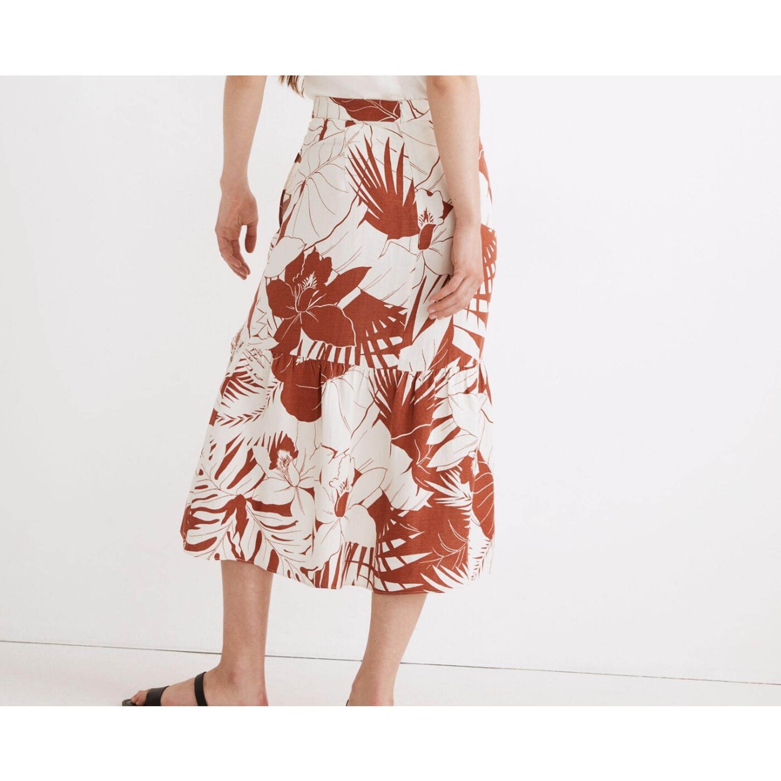 Madewell Womens Faux Wrap Ruffle Tropical Vacation Linen Blend Skirt Size 4