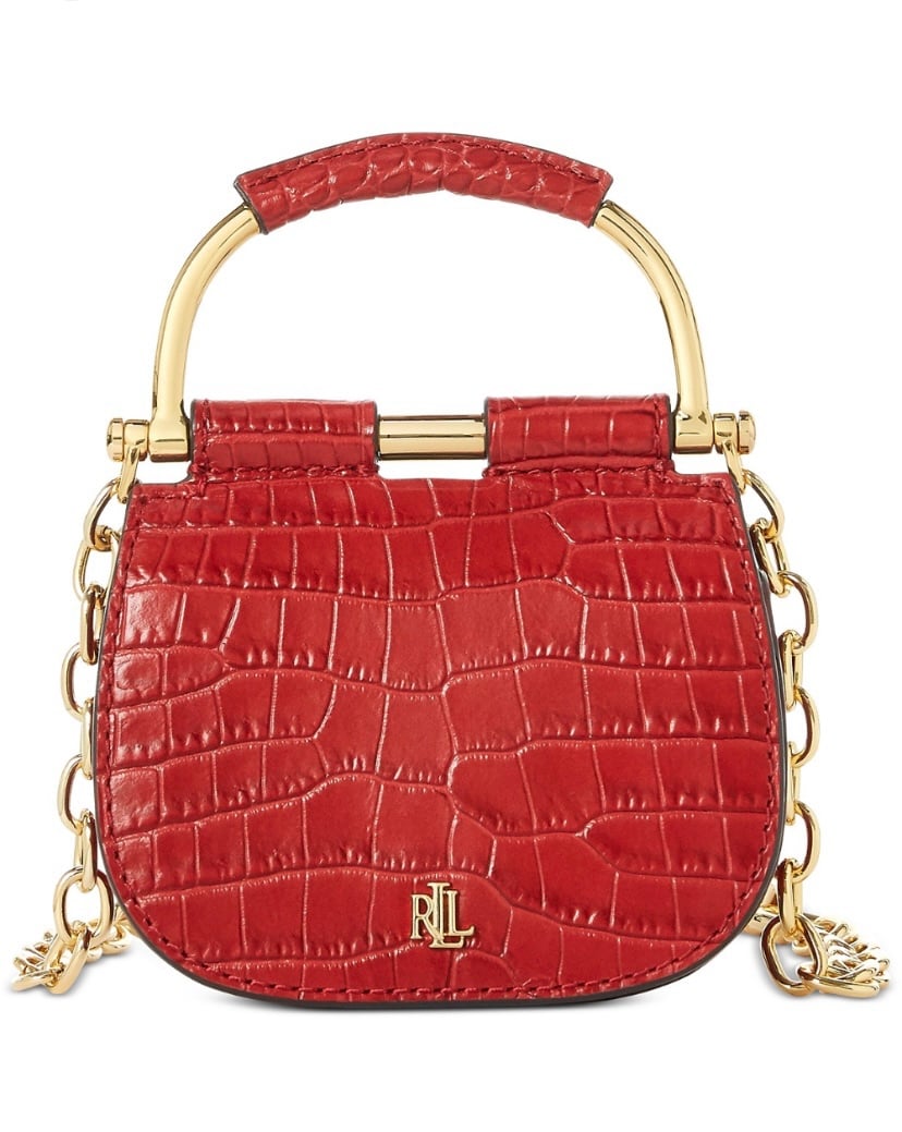 Lauren Ralph Lauren Mason Croc-Embossed Leather Convertible Satchel- Red