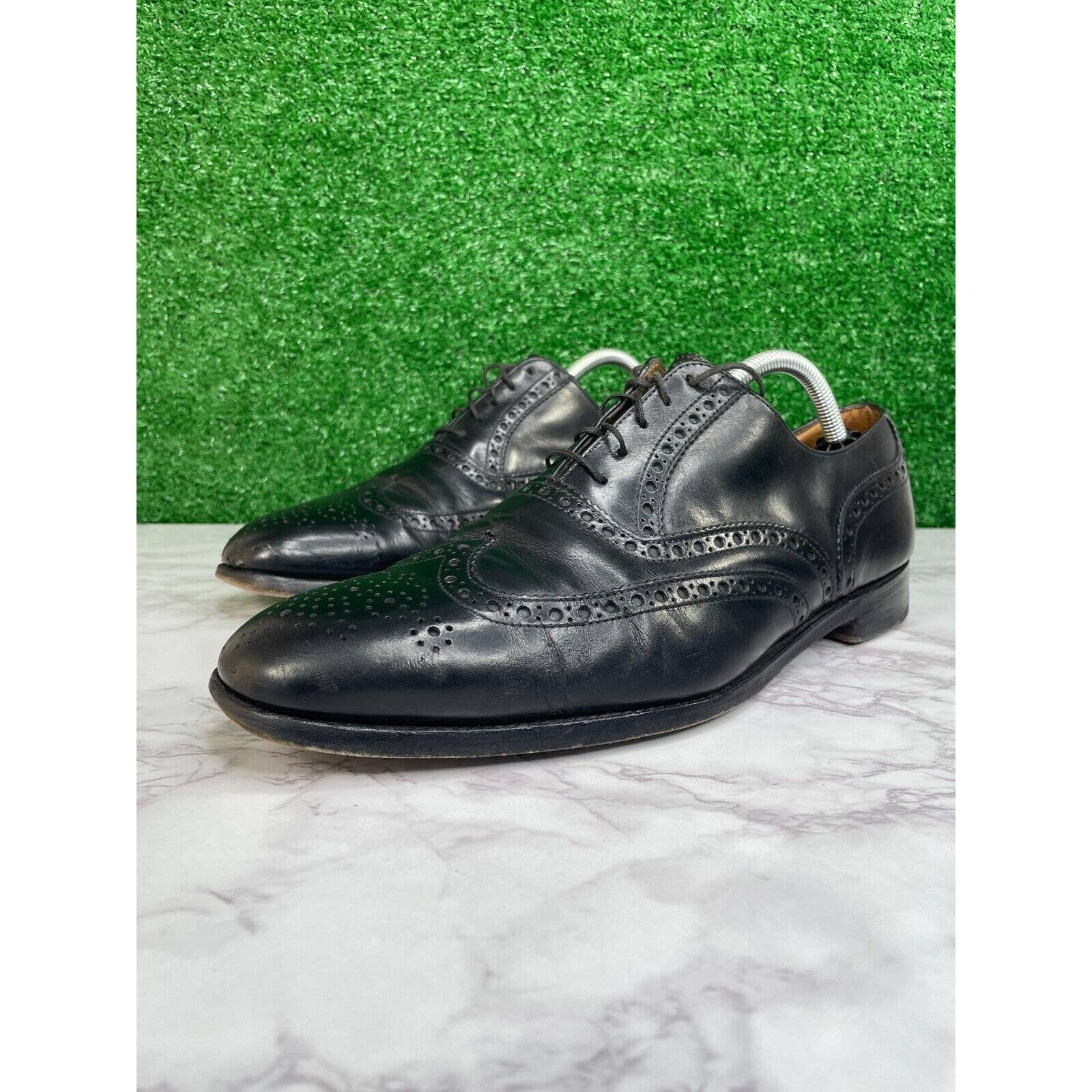 Peal & Co Made in England Black Leather Wingtip Oxford Shoes Men's 10