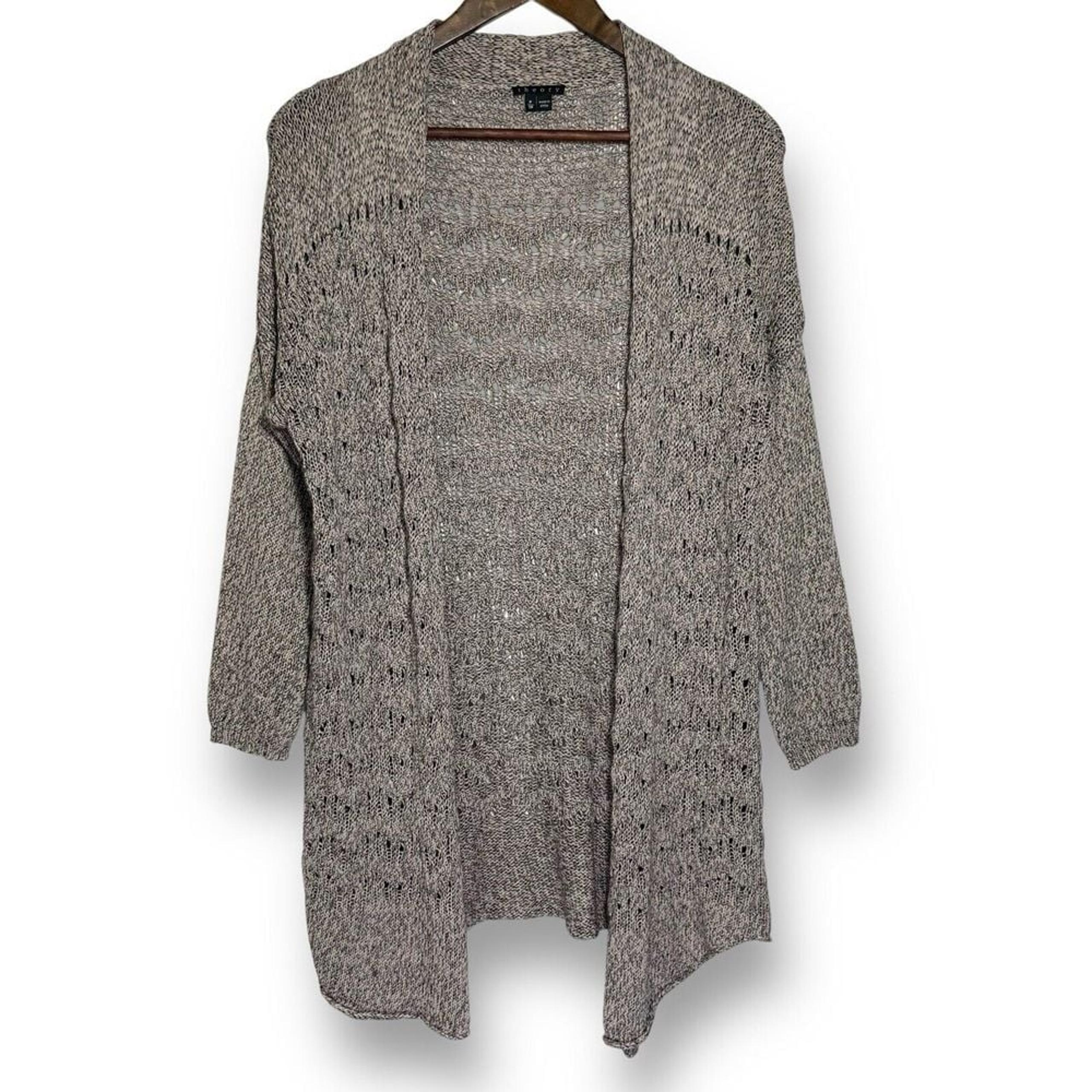 Theory Open Cardigan Sweater | Women's Size PT (XS Tall) | Long Line | Stretch
