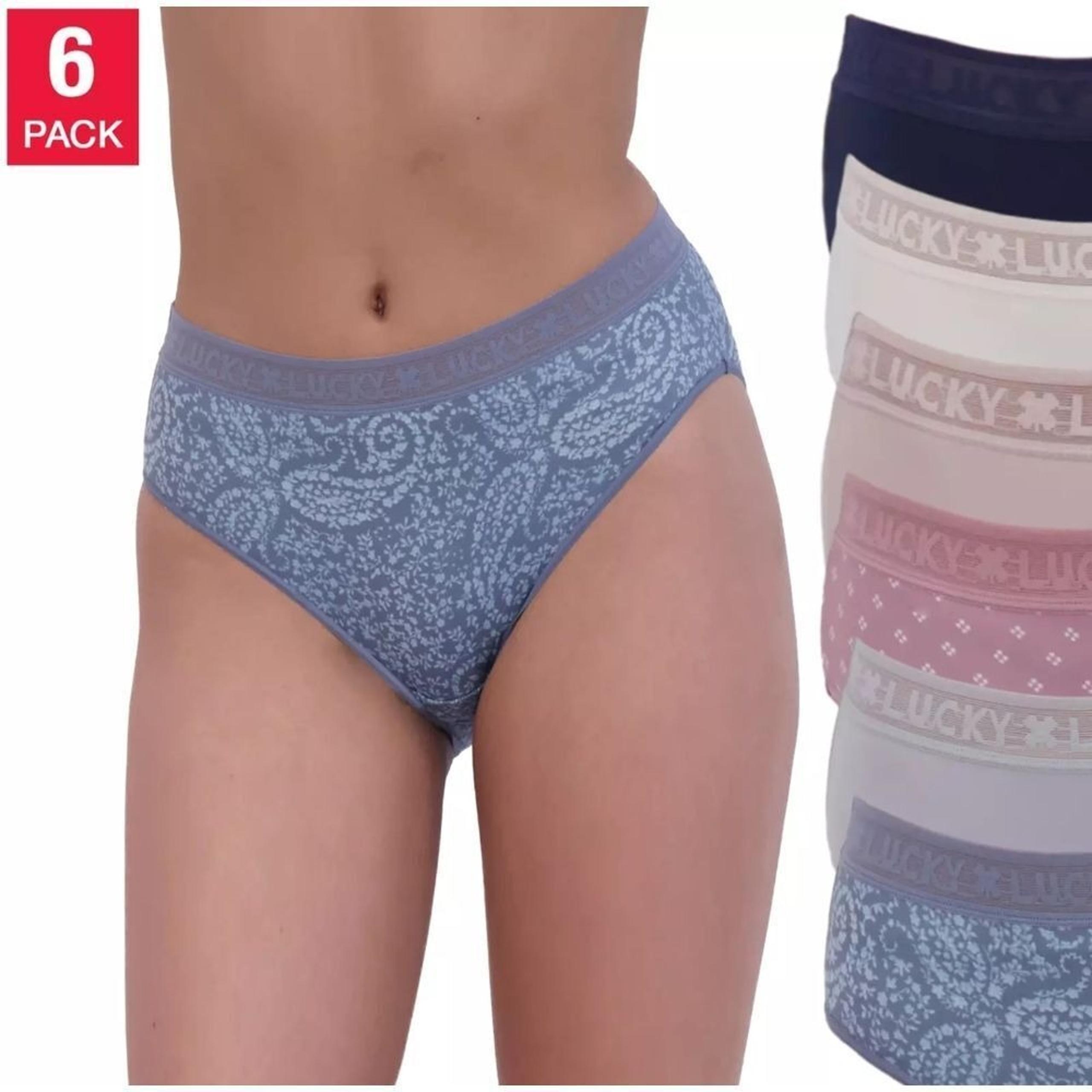 Lucky Brand Women's 6-Pack Ultra Soft 4-Way Stretch Tag Free Panties M