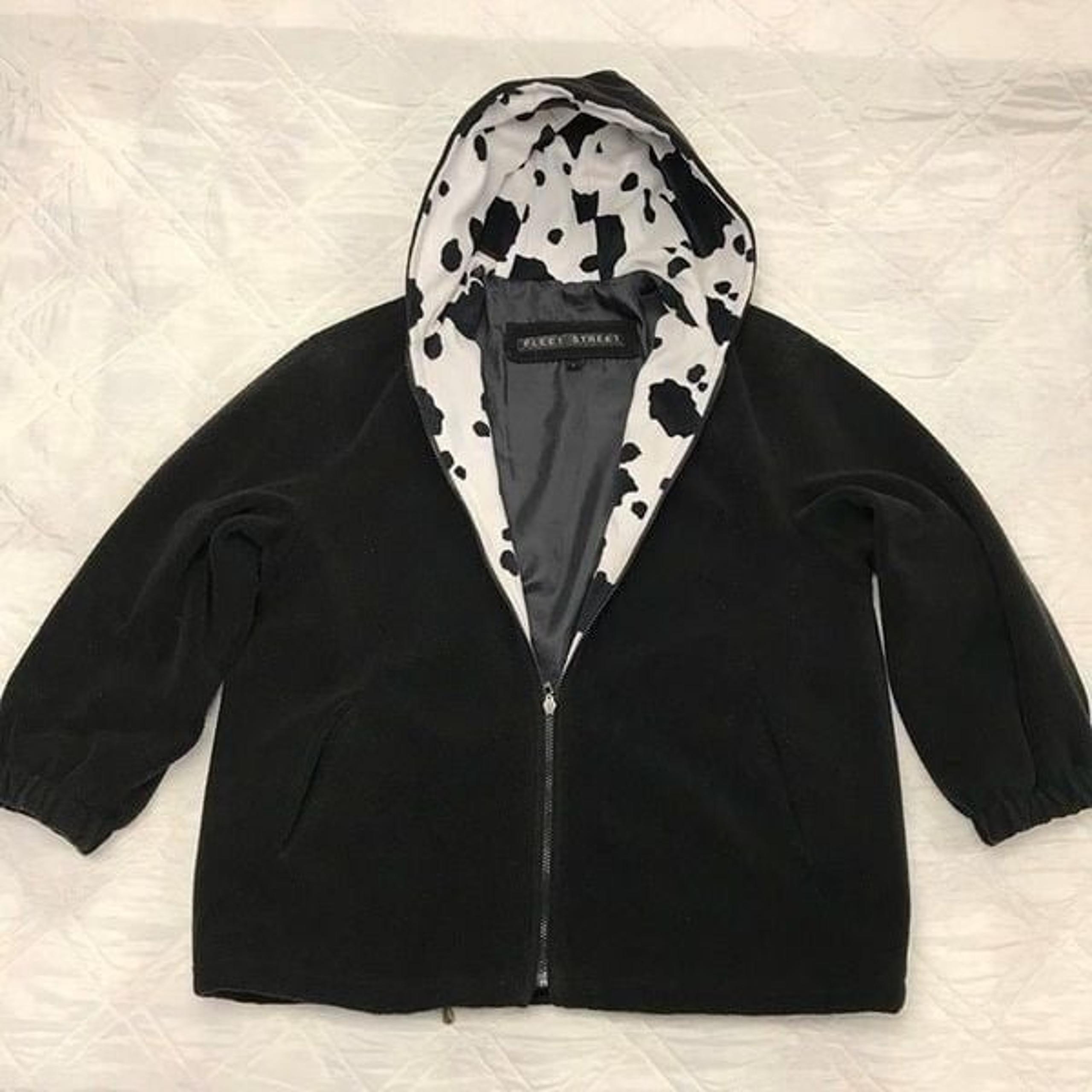 Fleet Street women's black Hoodie trimed in Holstein Cow pattern Large