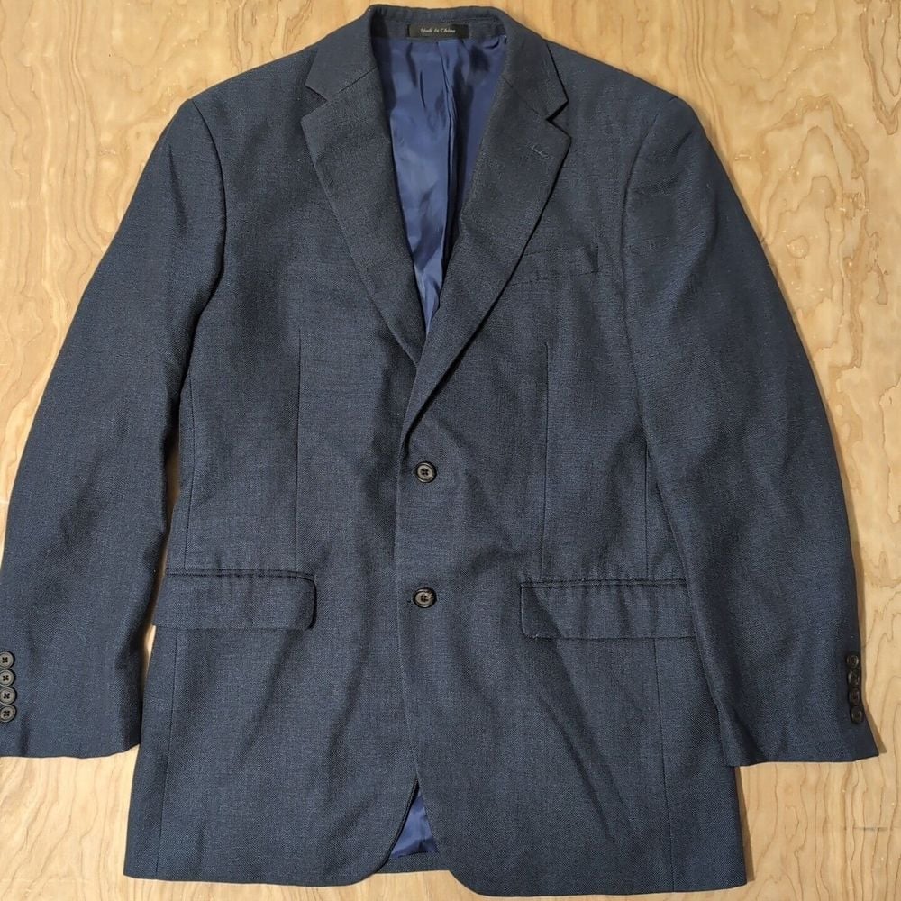 Lauren Ralph Lauren Polyester Viscose Linen Sport Coat Blazer Jacket 38R Blue