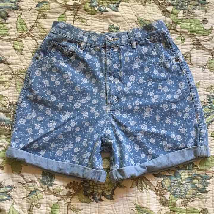 90s high waisted floral denim shorts
