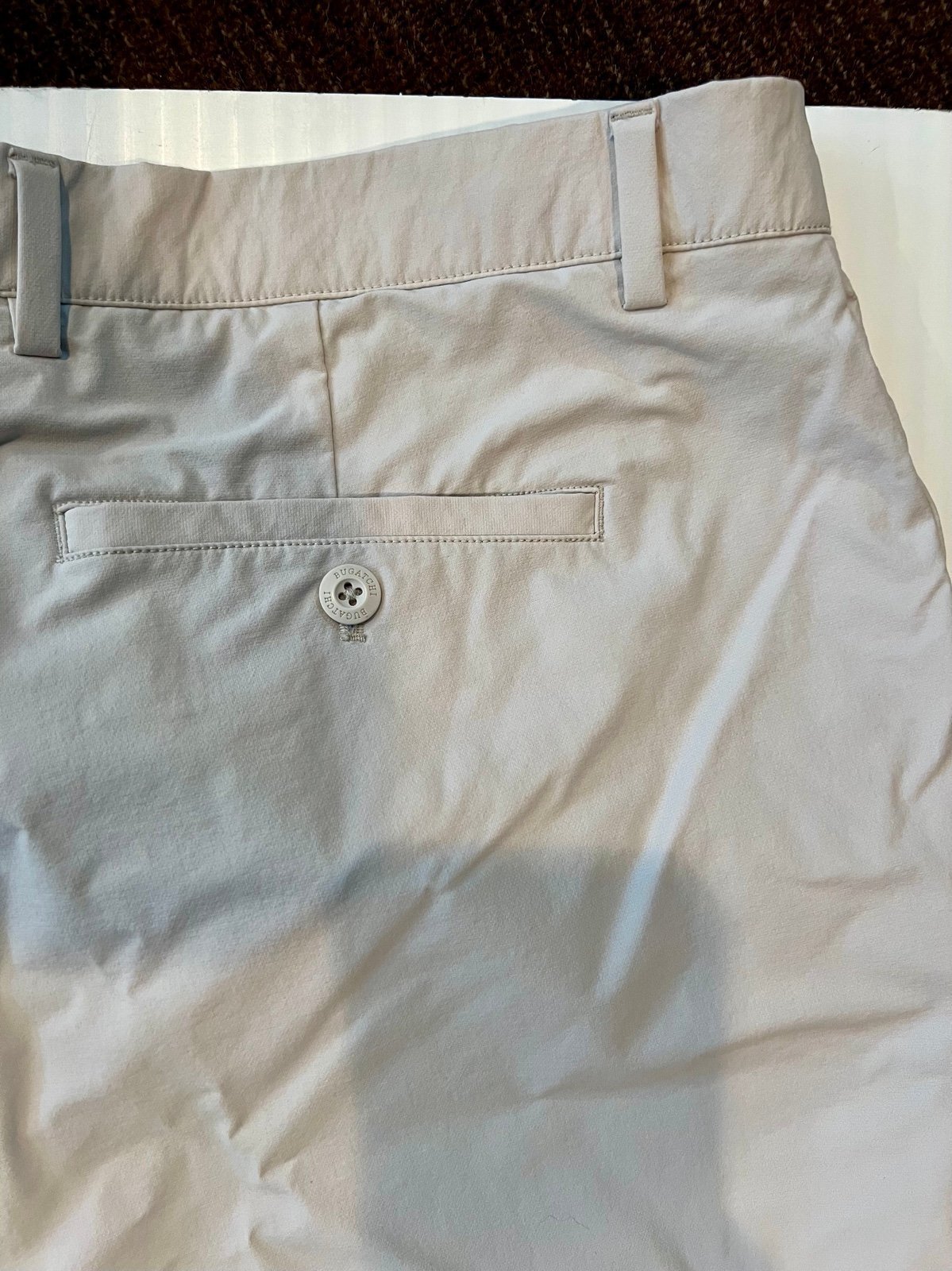 Gently Used Lt. Khaki BUGATCHI Classic Shorts Nylon Chinos Flat Front (Size 35)