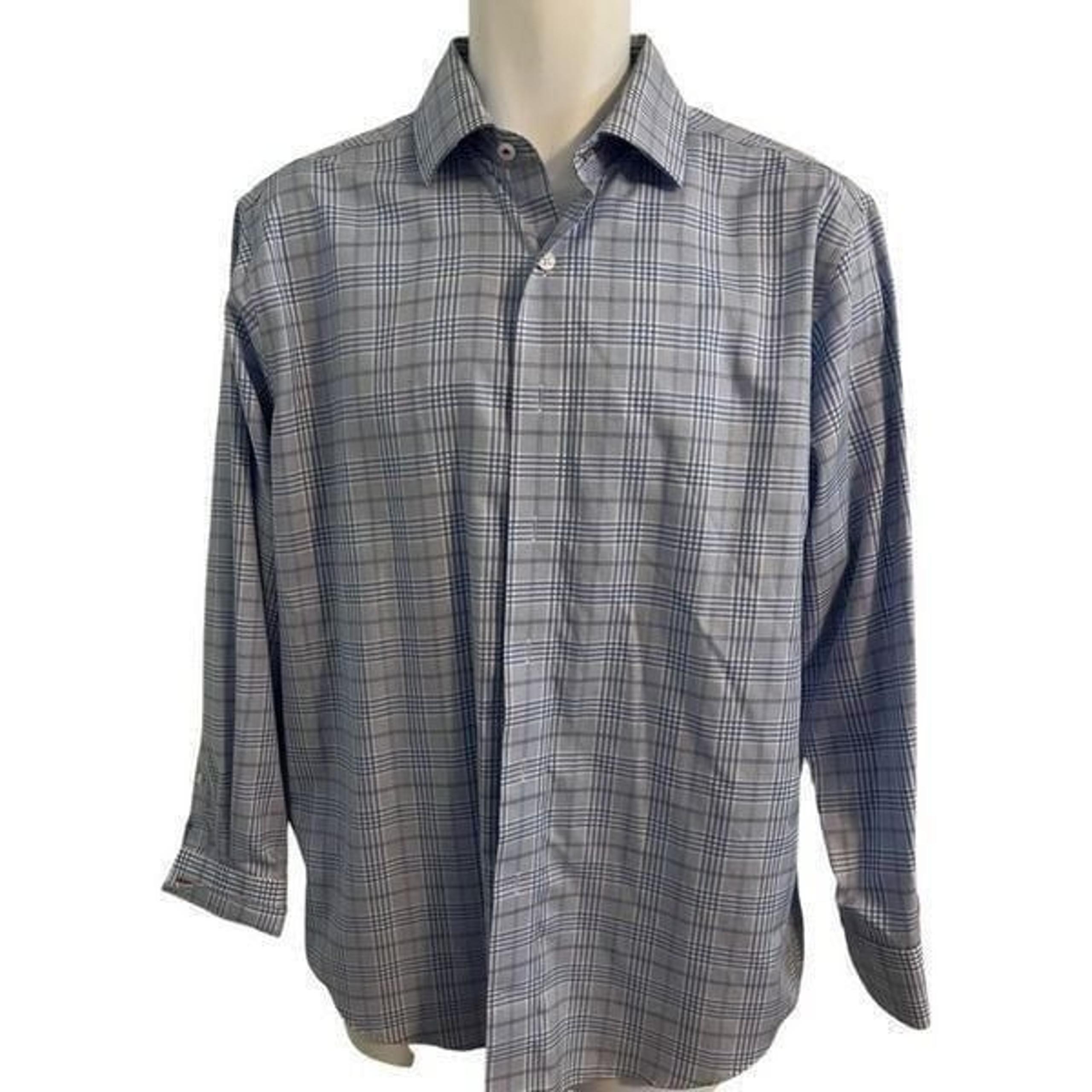 Blue Plaid Dress Shirt. Size 16 - Lorenzo Uomo