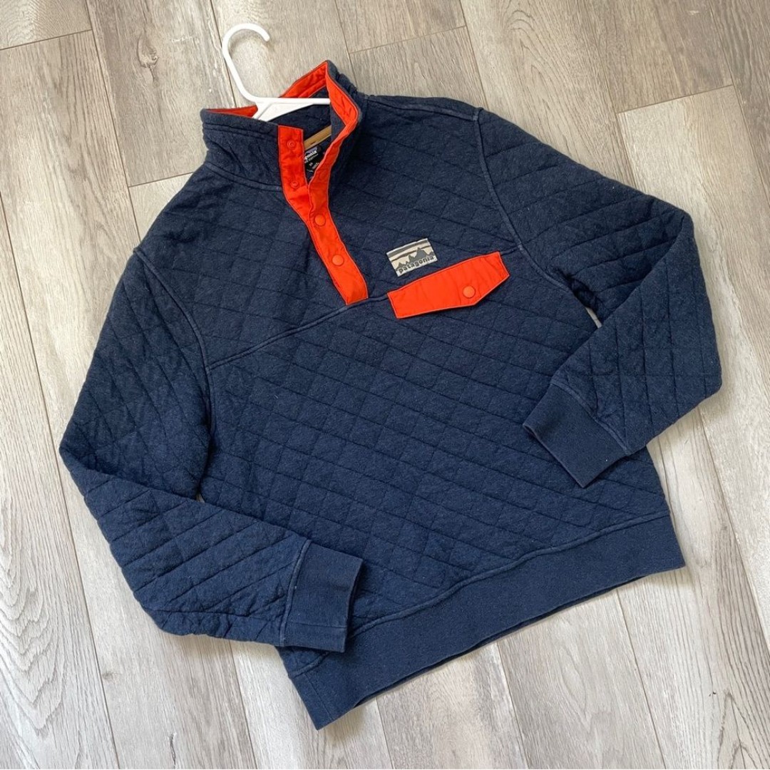 Patagonia Quilted Sweater snapt pullover organic mens Blue xsmall gorpcore retro