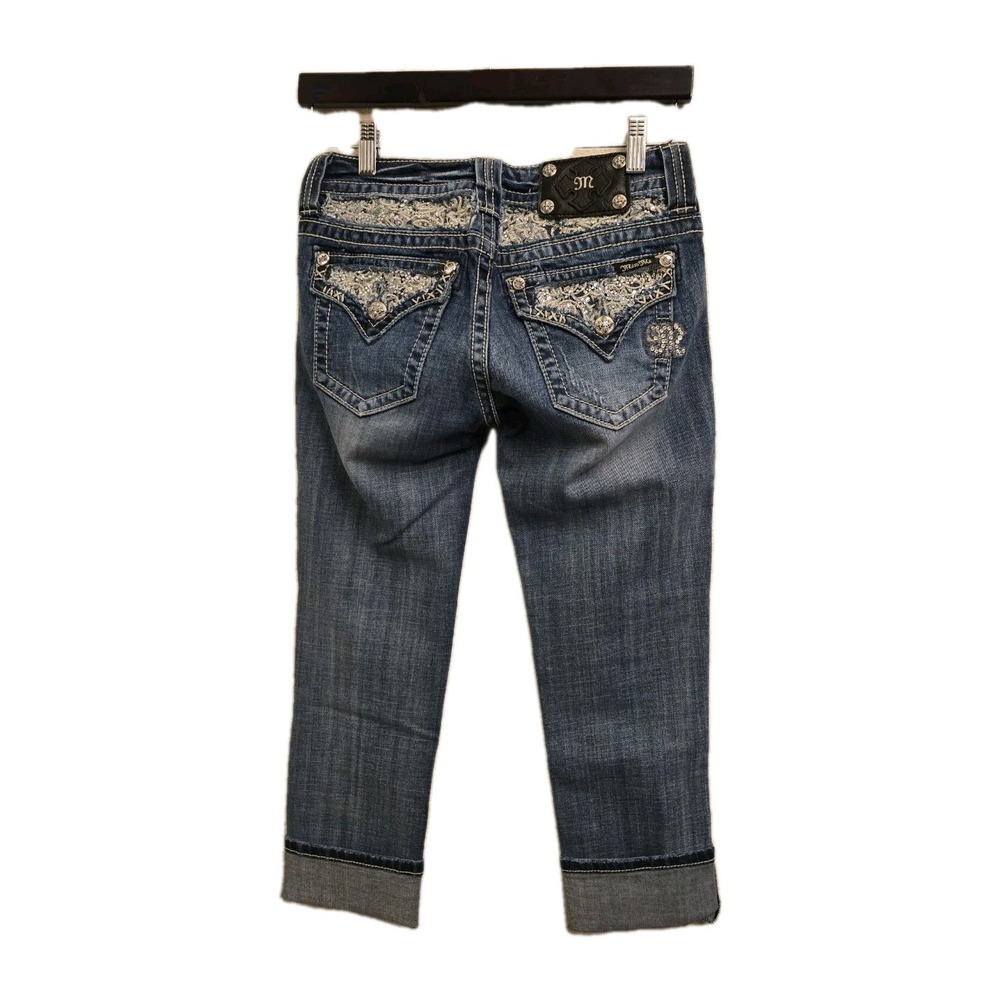 Miss Me Women's Mid Rise Capri Blue Jeans Size 26 Rhinestones Stretch