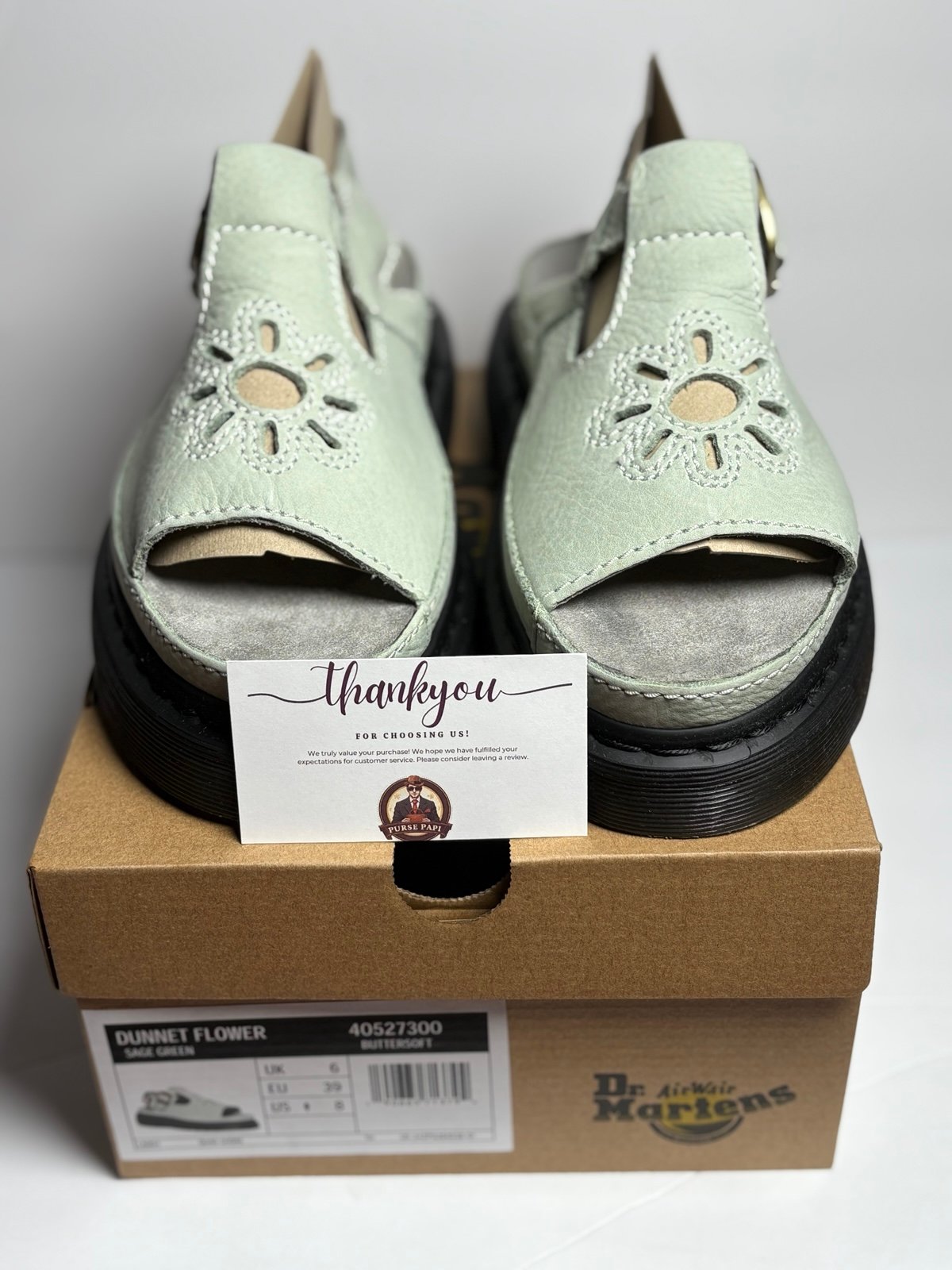NEW Dr Martens Dunnet Flower Sandals Sage Green Buttersoft Women Sandals sz 8W