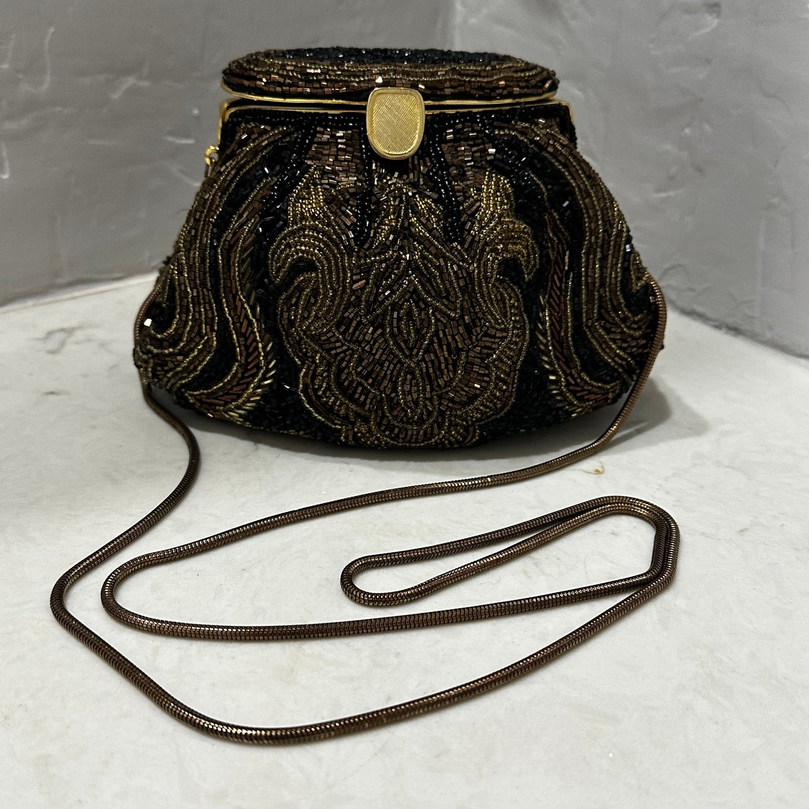 Vintage Handmade Beaded Satin Evening Clutch Purse Shoulder Bag