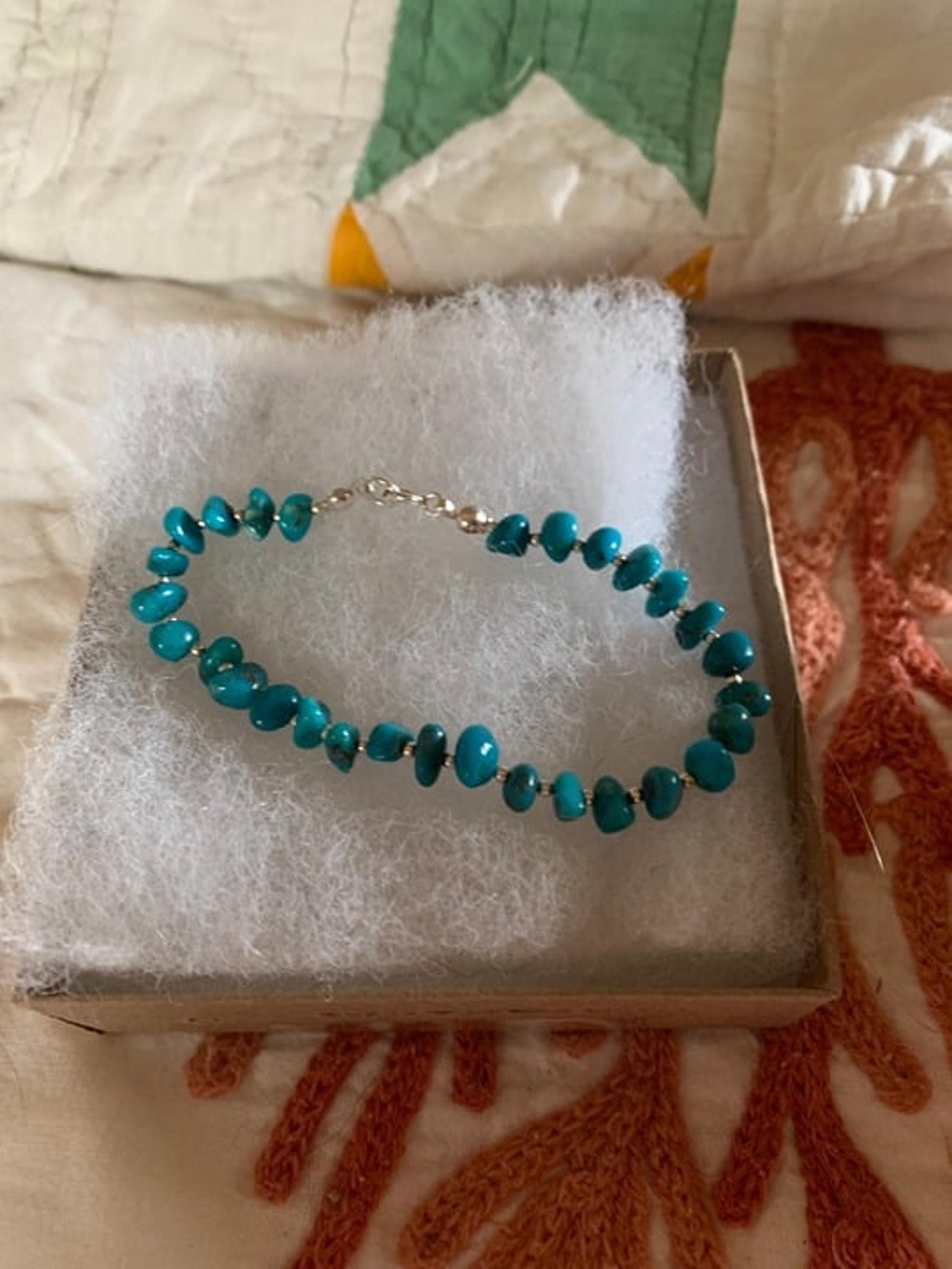 $148 NEW Sundance 7" S-M Turquoise Nugget Sterling Silver Beaded Bracelet