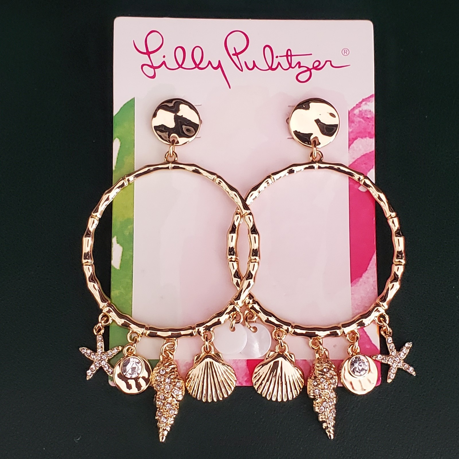 Lilly Pulitzer Sea Life Earrings Gold Plated Dangle Resort Vacation New with Tag